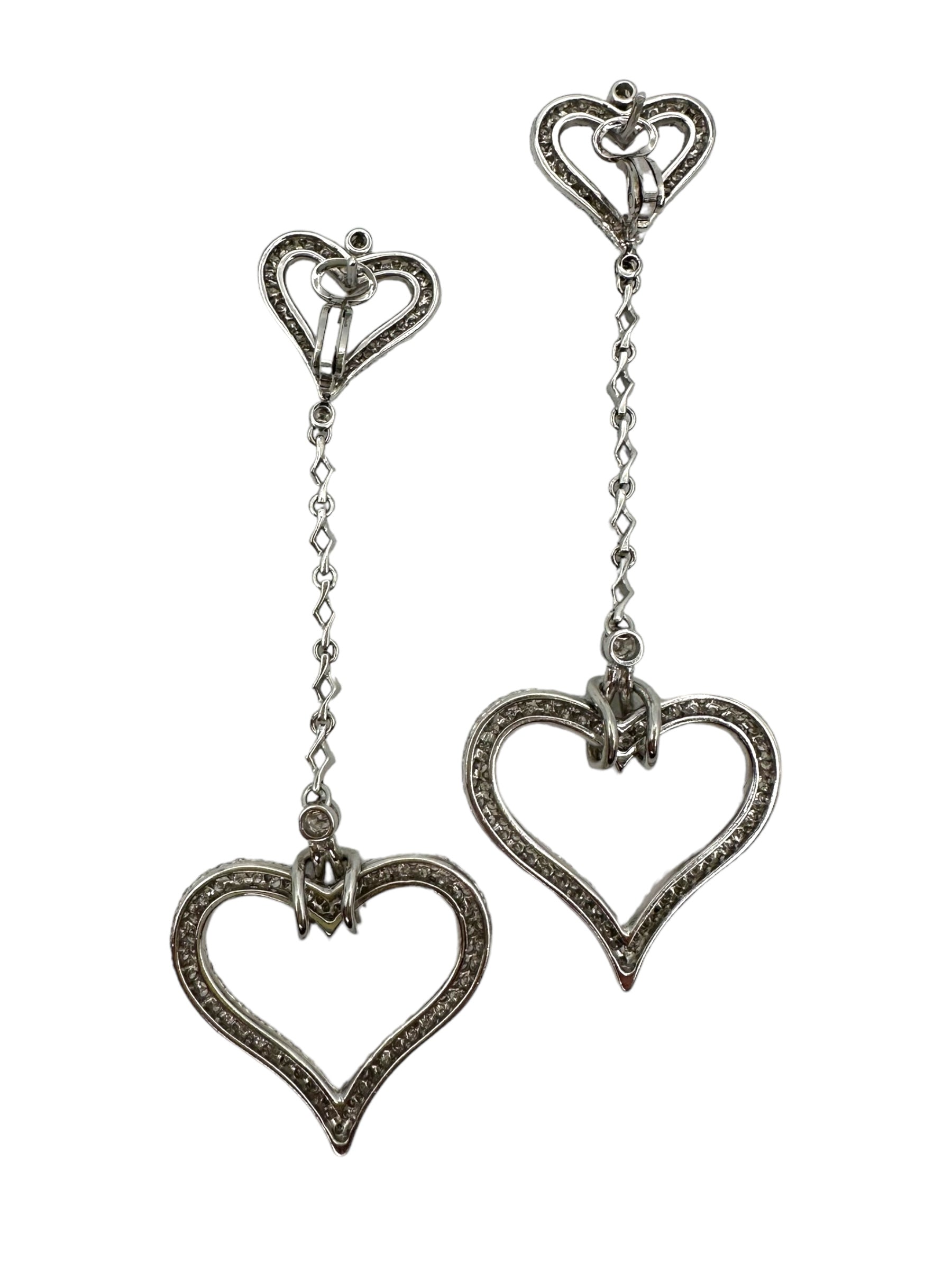 18k Diamond Heart Drop Earrings