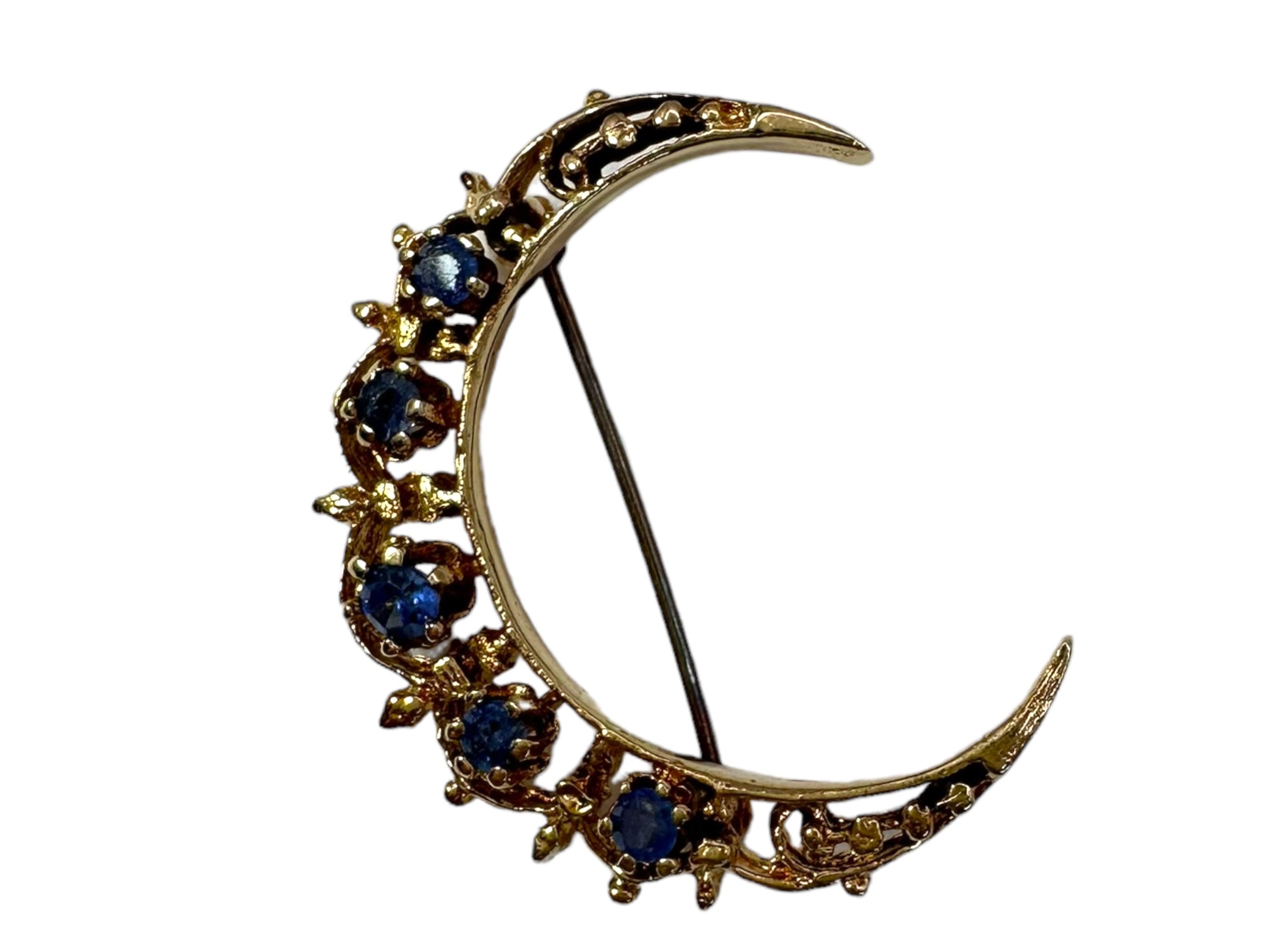 14k Sapphire Crescent Moon Pin