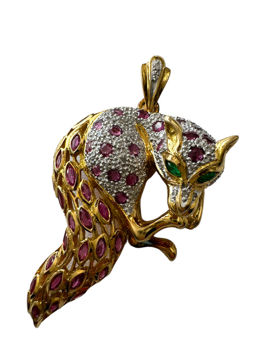 18k Ruby Diamond Fox Pendant/ Pin