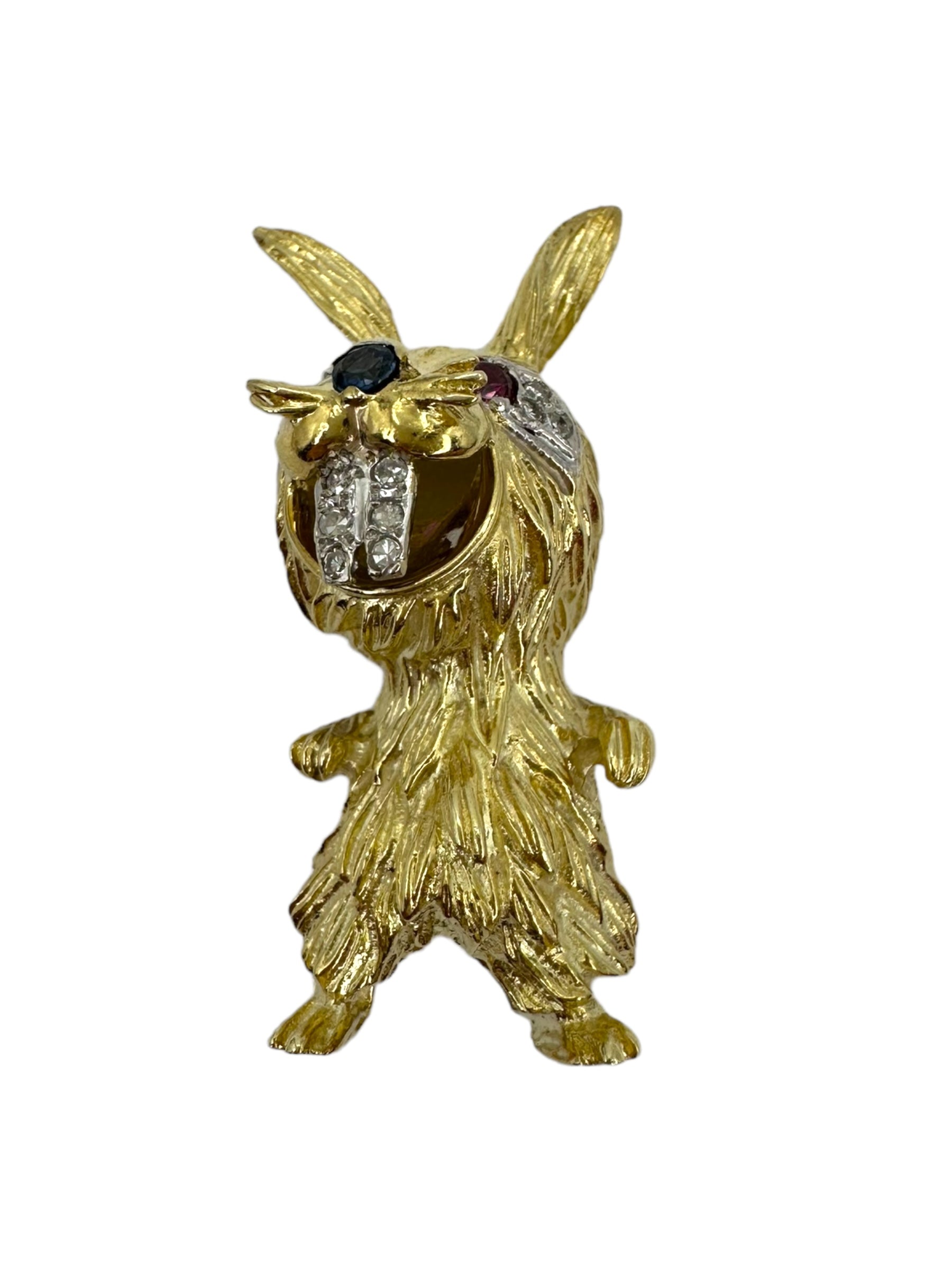 14k Rabbit Diamond Sapphire Ruby Brooch