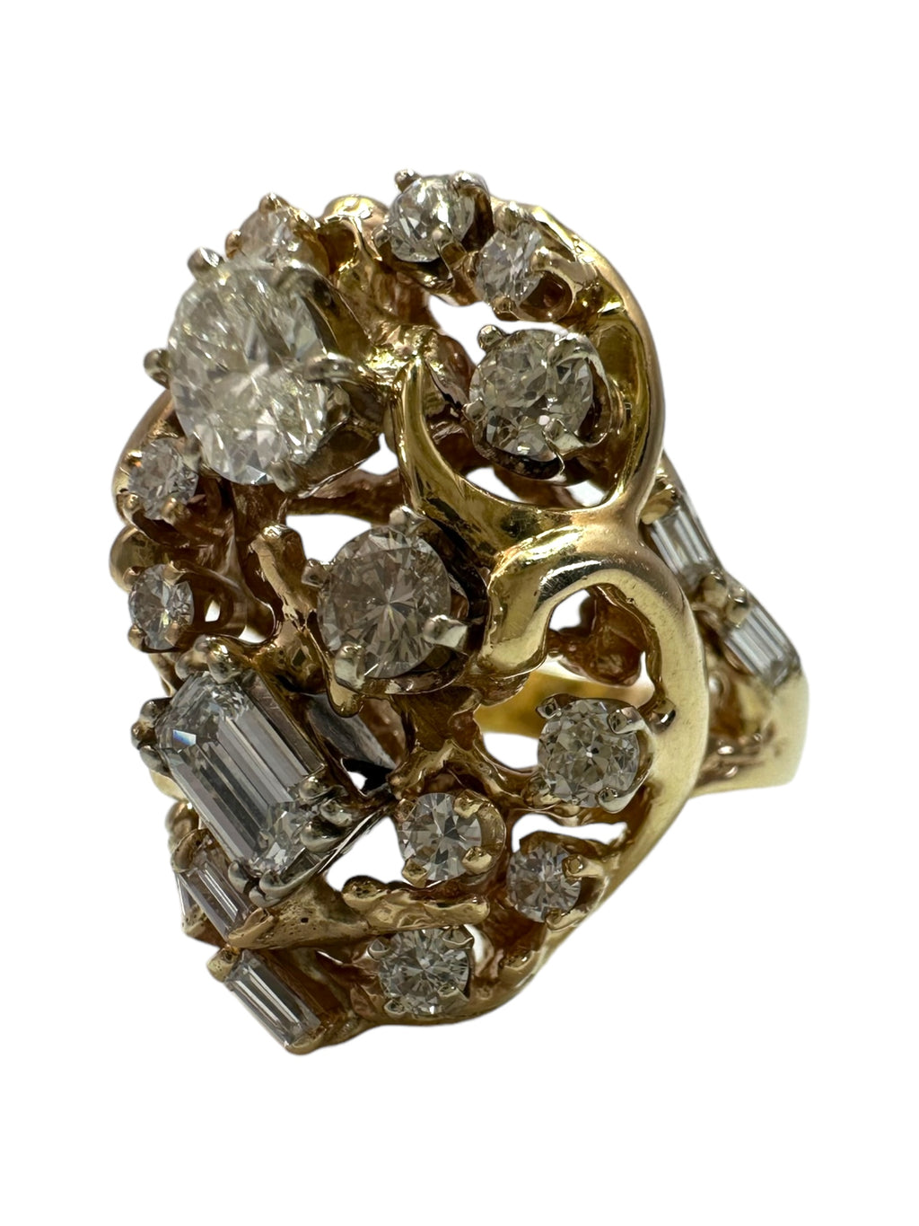 14k Brutalist Diamond Cluster Ring
