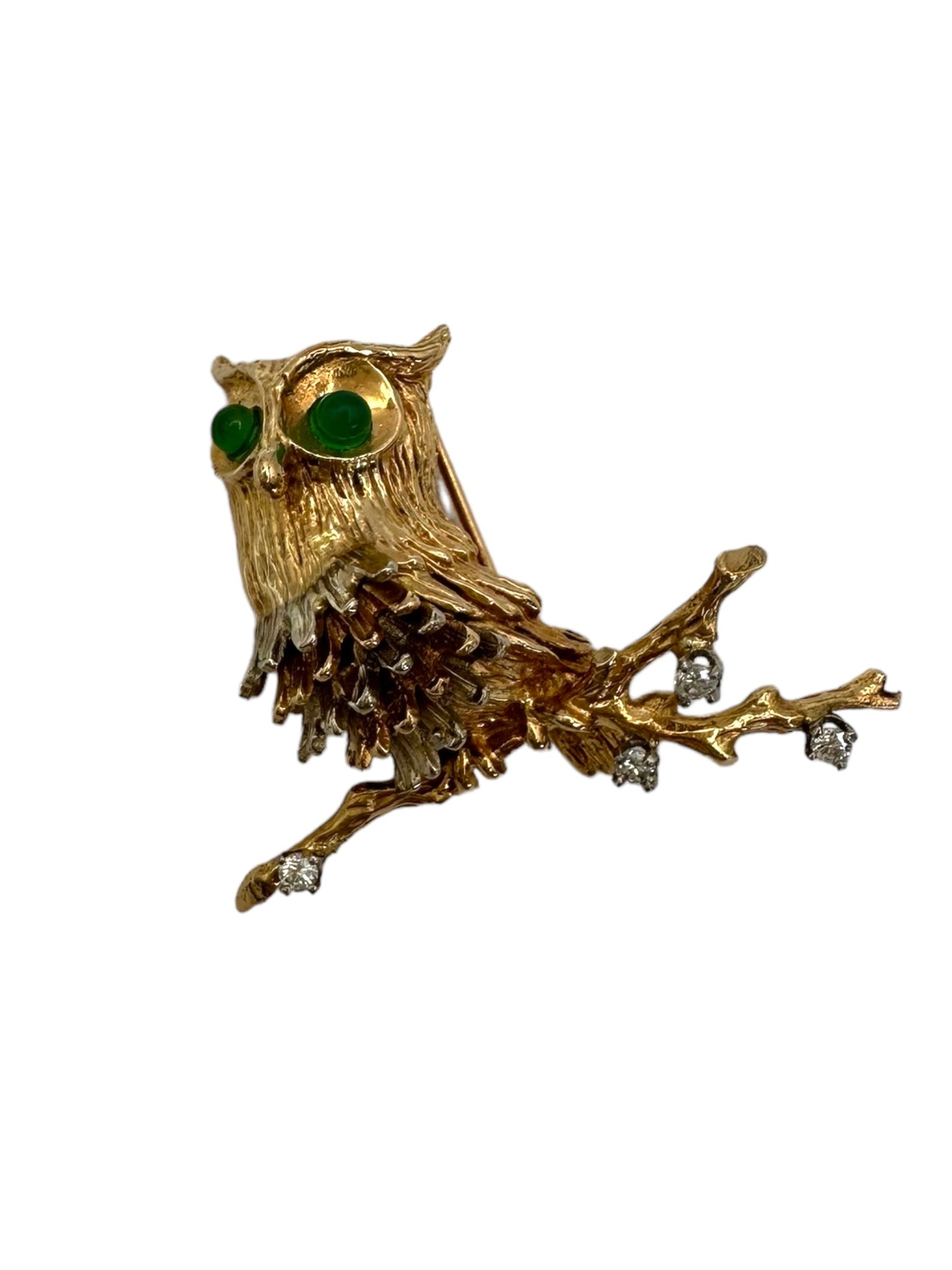 14k Owl Diamond Brooch
