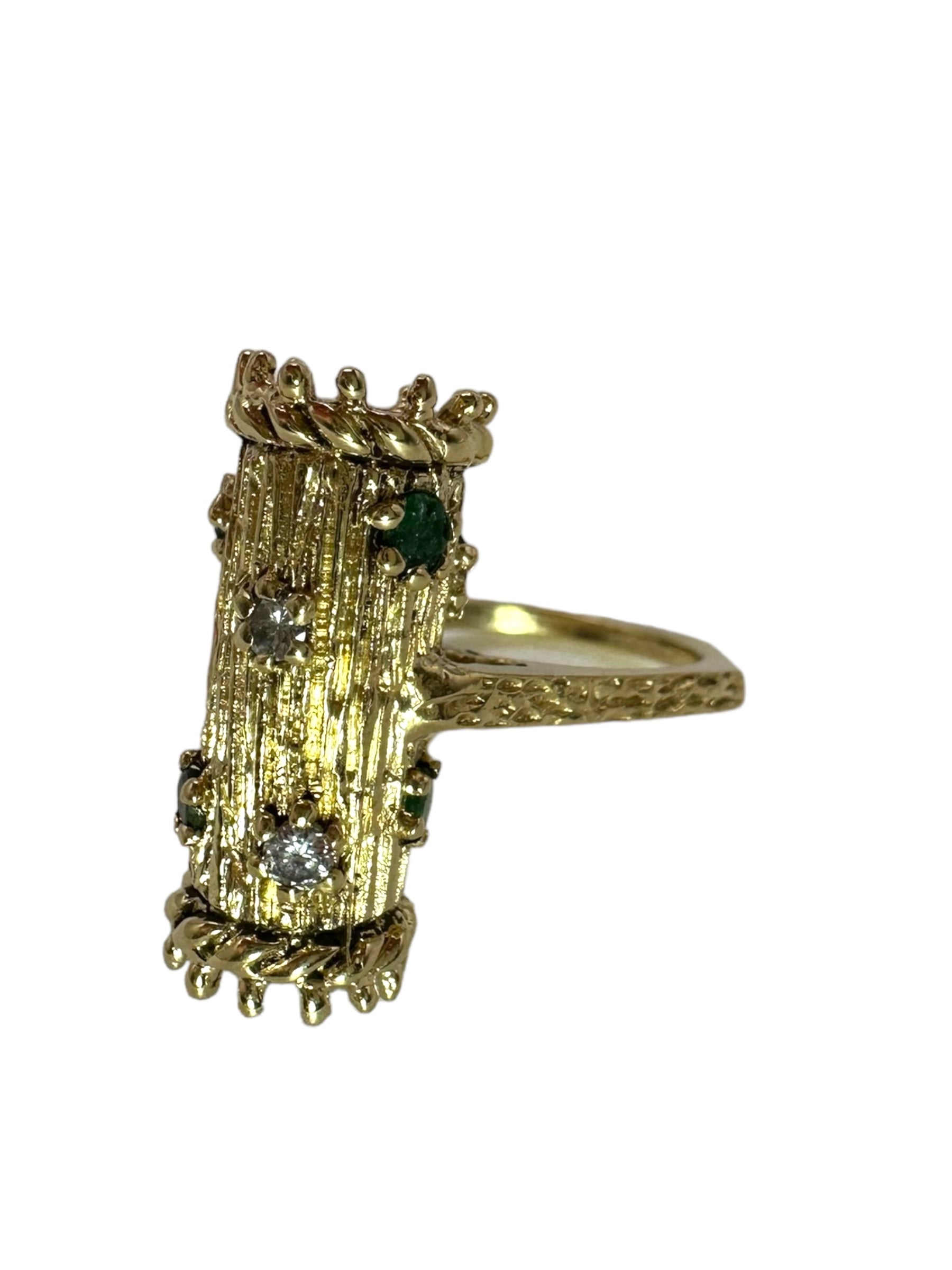 14k Emerald Diamond Barrel Ring