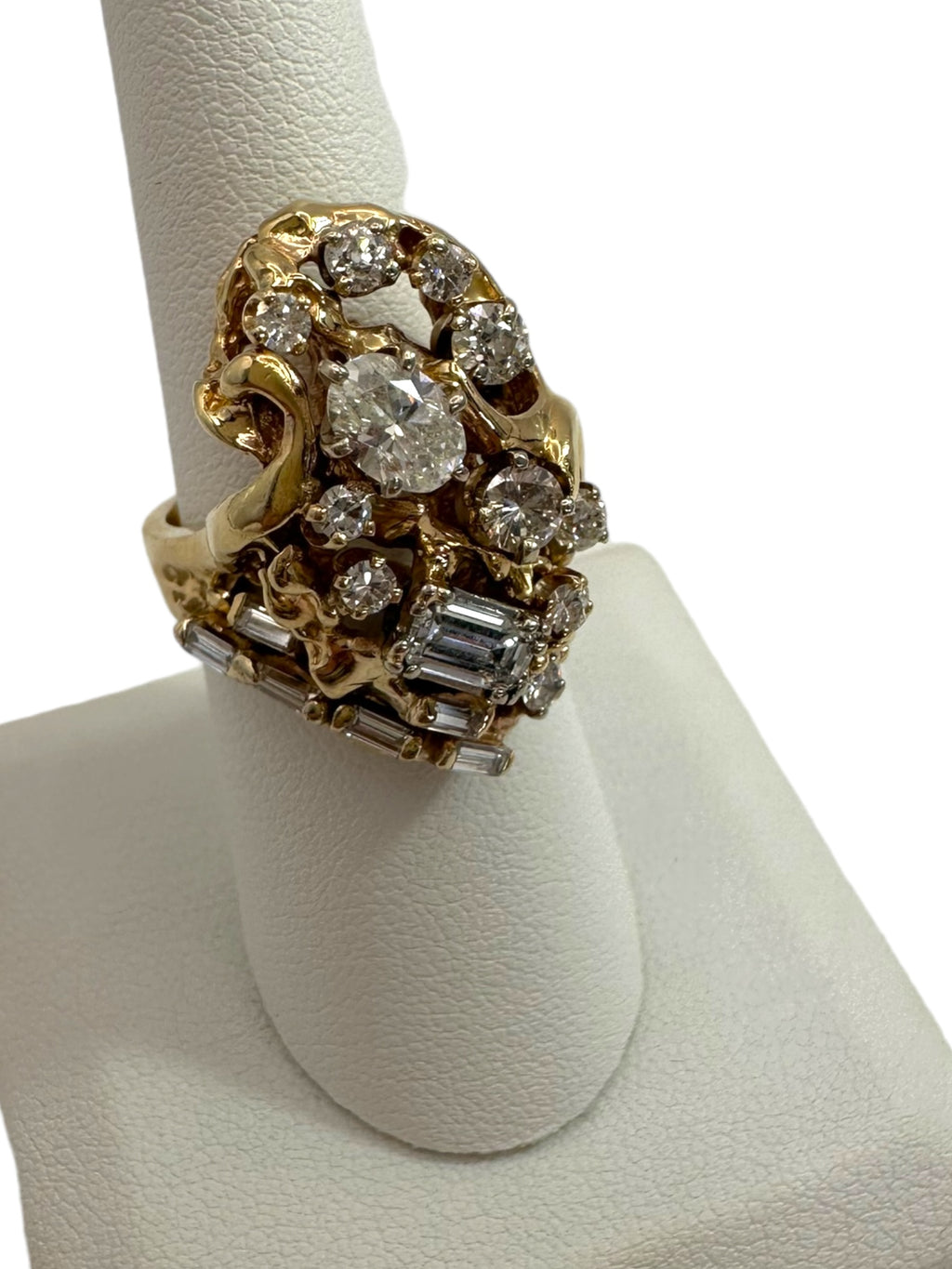 14k Brutalist Diamond Cluster Ring