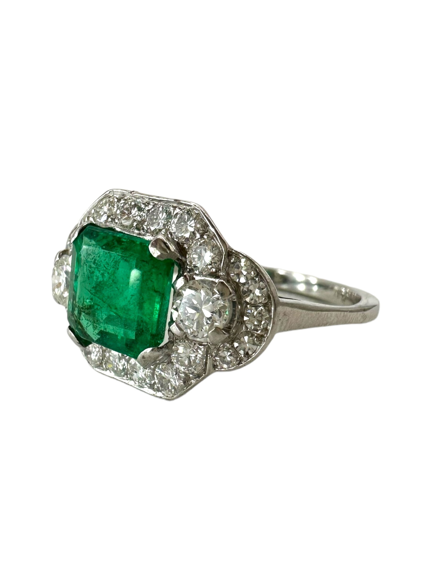 Platinum Emerald Diamond Cocktail Ring