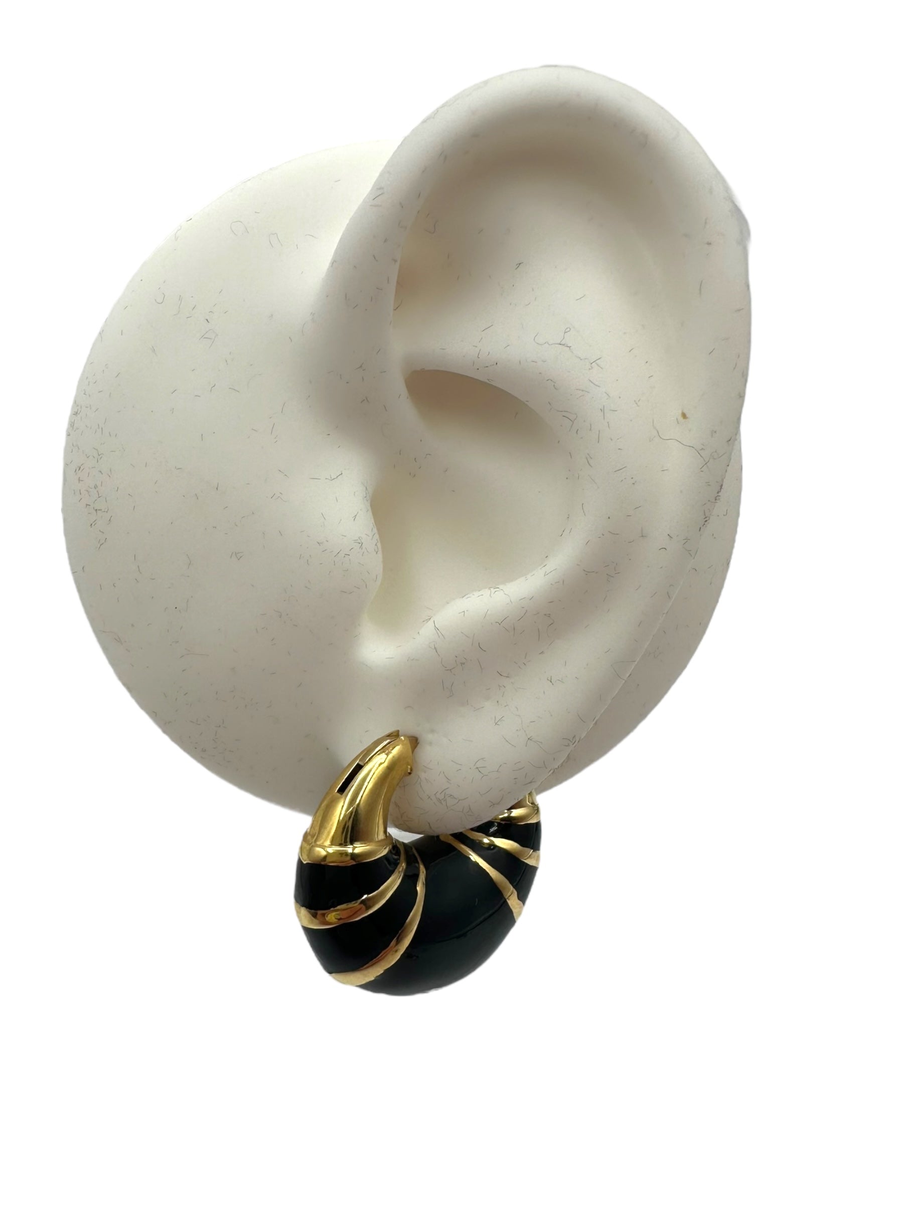 18k Enamel Crescent Huggie Earrings