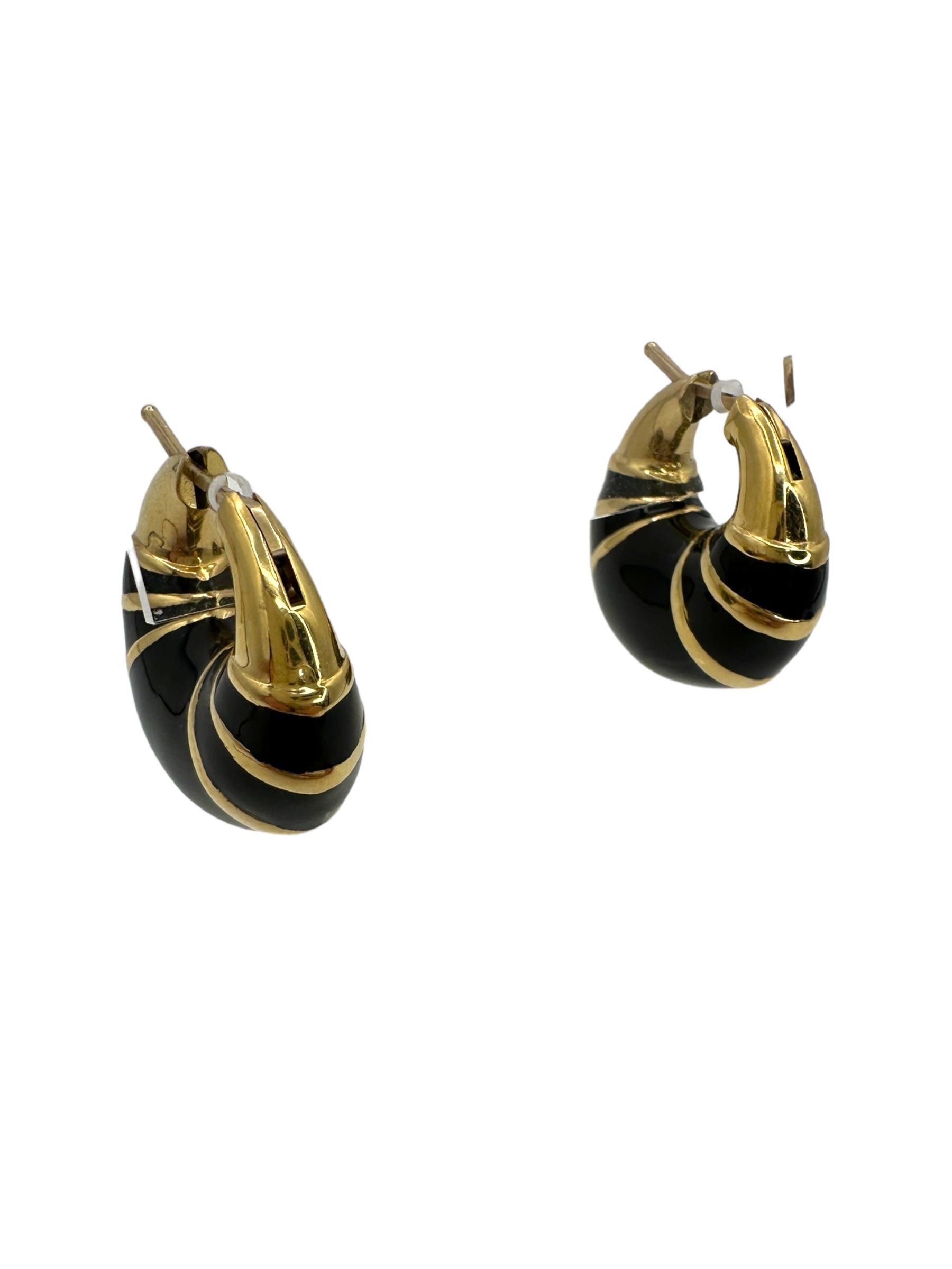 18k Enamel Crescent Huggie Earrings