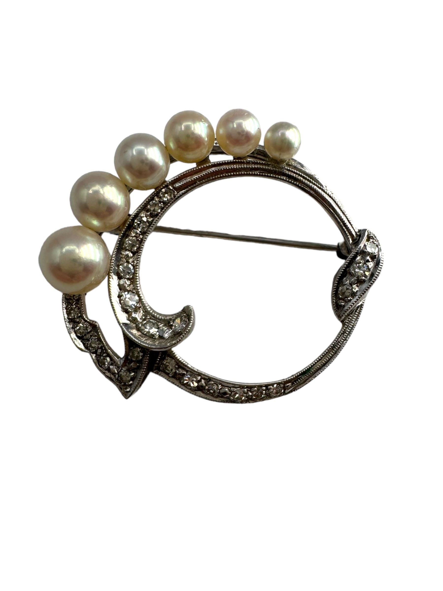 14k Diamond Pearl Wreath Pin