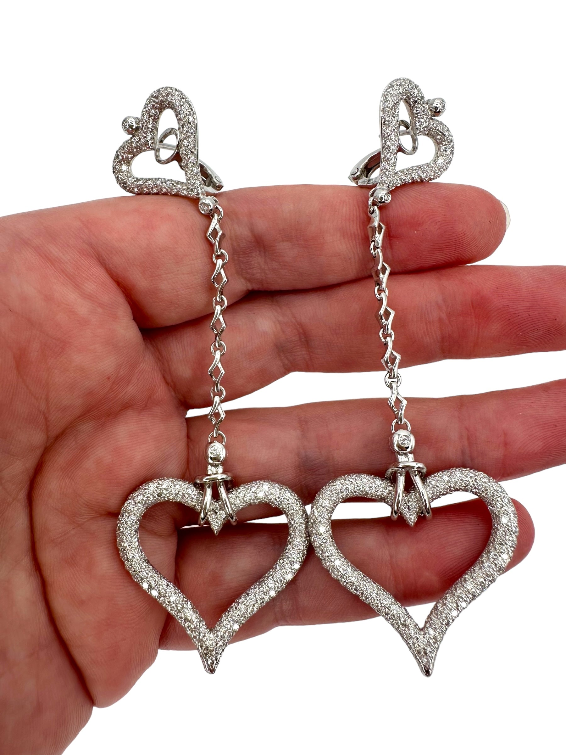 18k Diamond Heart Drop Earrings