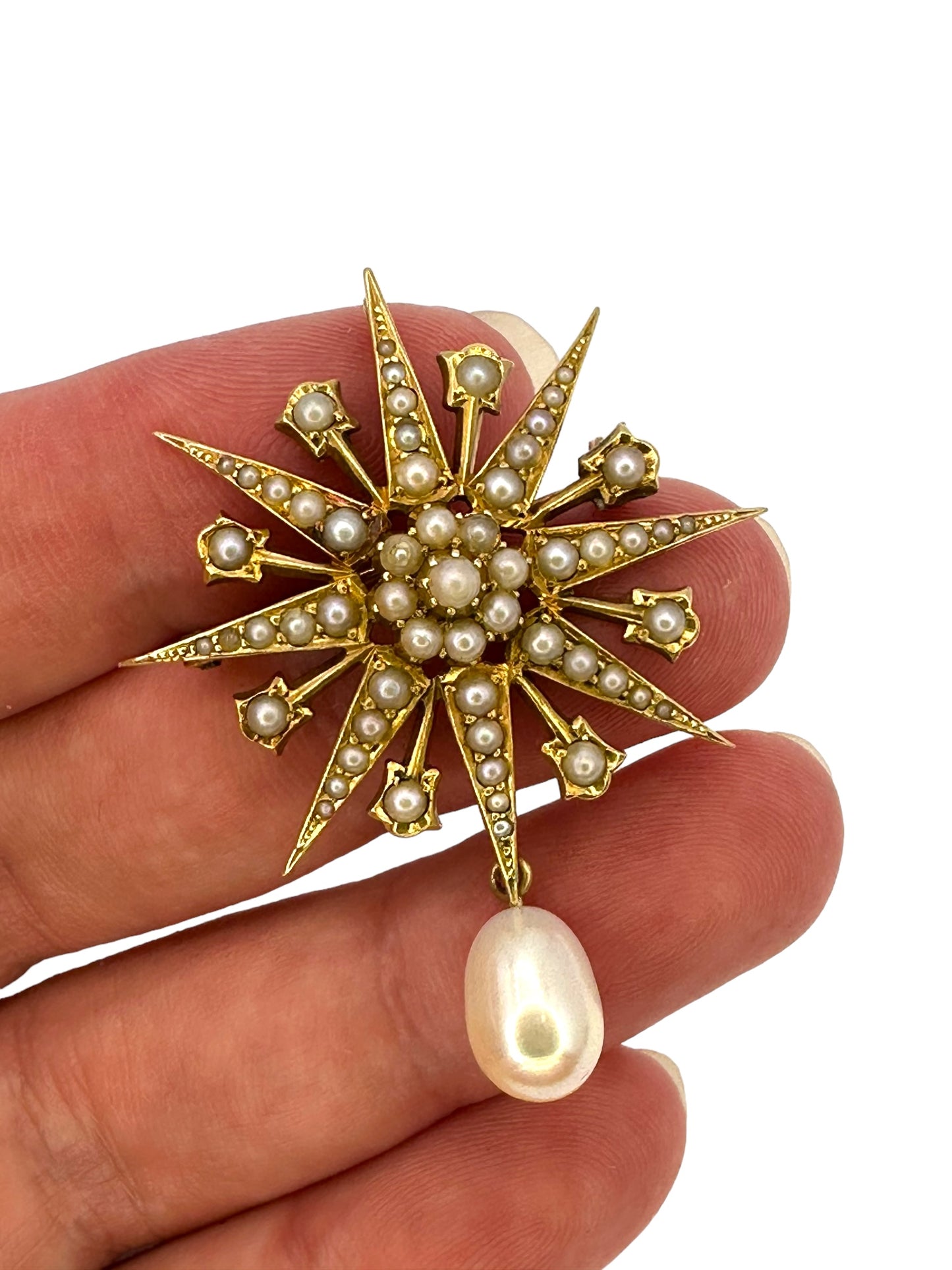 15k Victorian Pearl Starburst Brooch