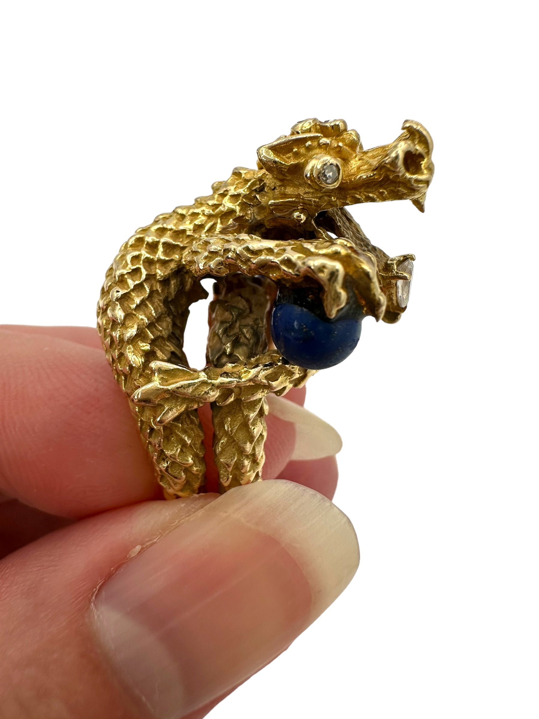 14k Lapis Diamond Dragon Ring