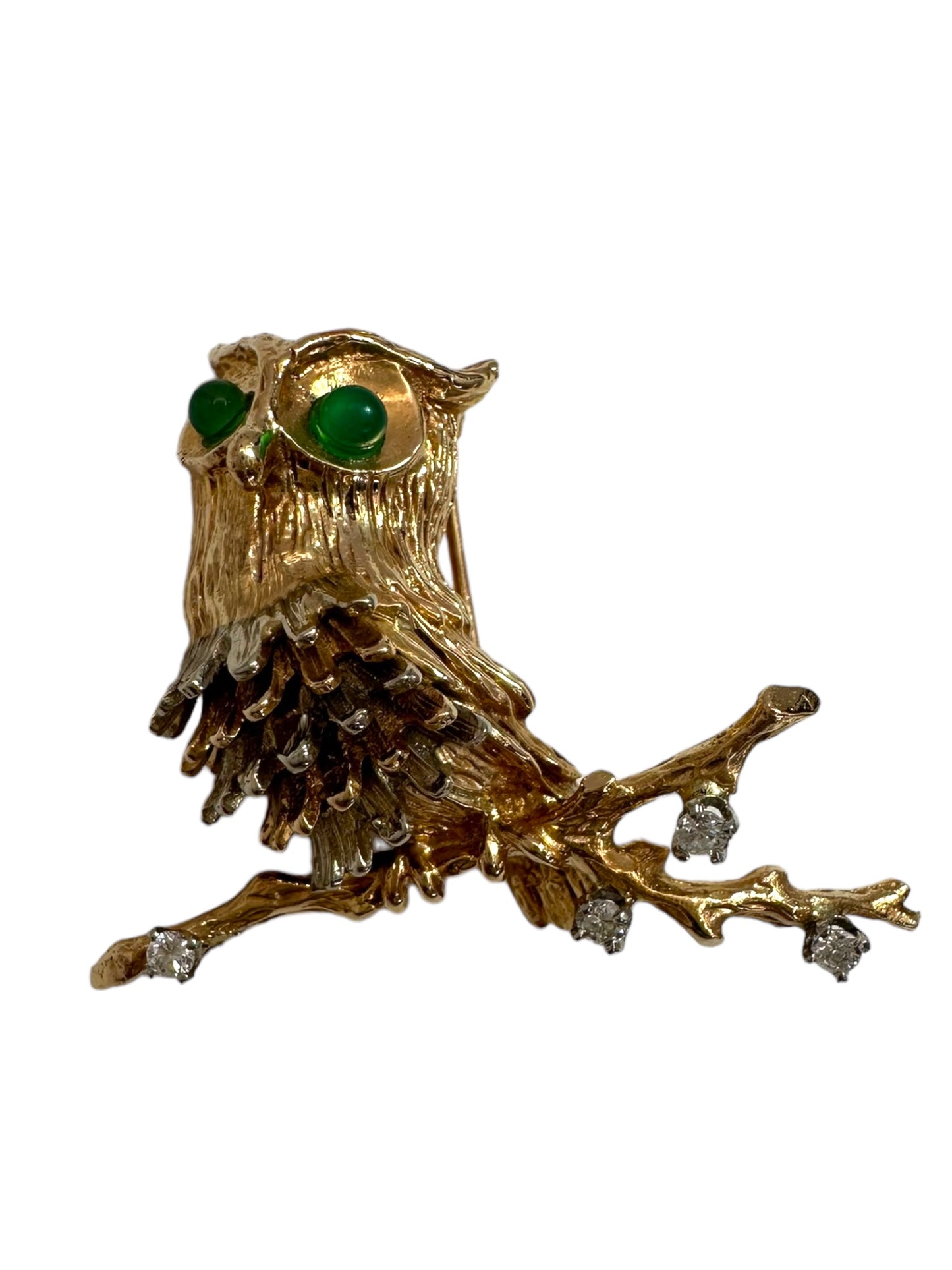 14k Owl Diamond Brooch