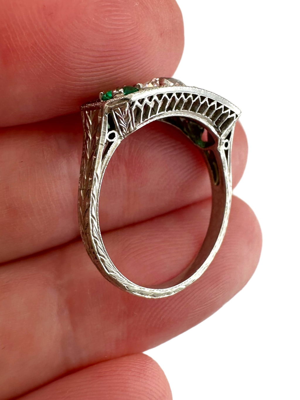 Platinum Art Deco Emerald Diamond Ring