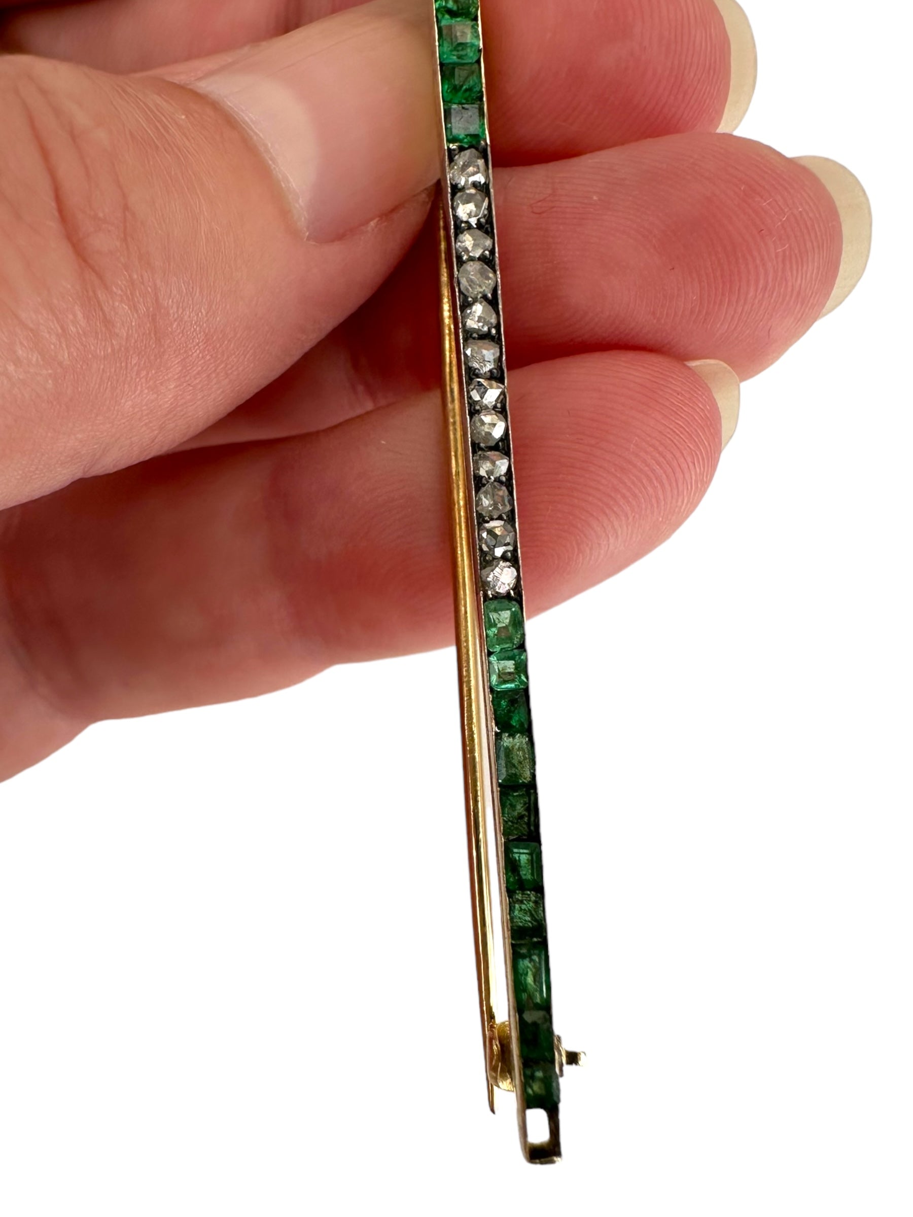 Antique 14k Silver Diamond Emerald Ruby Brooch
