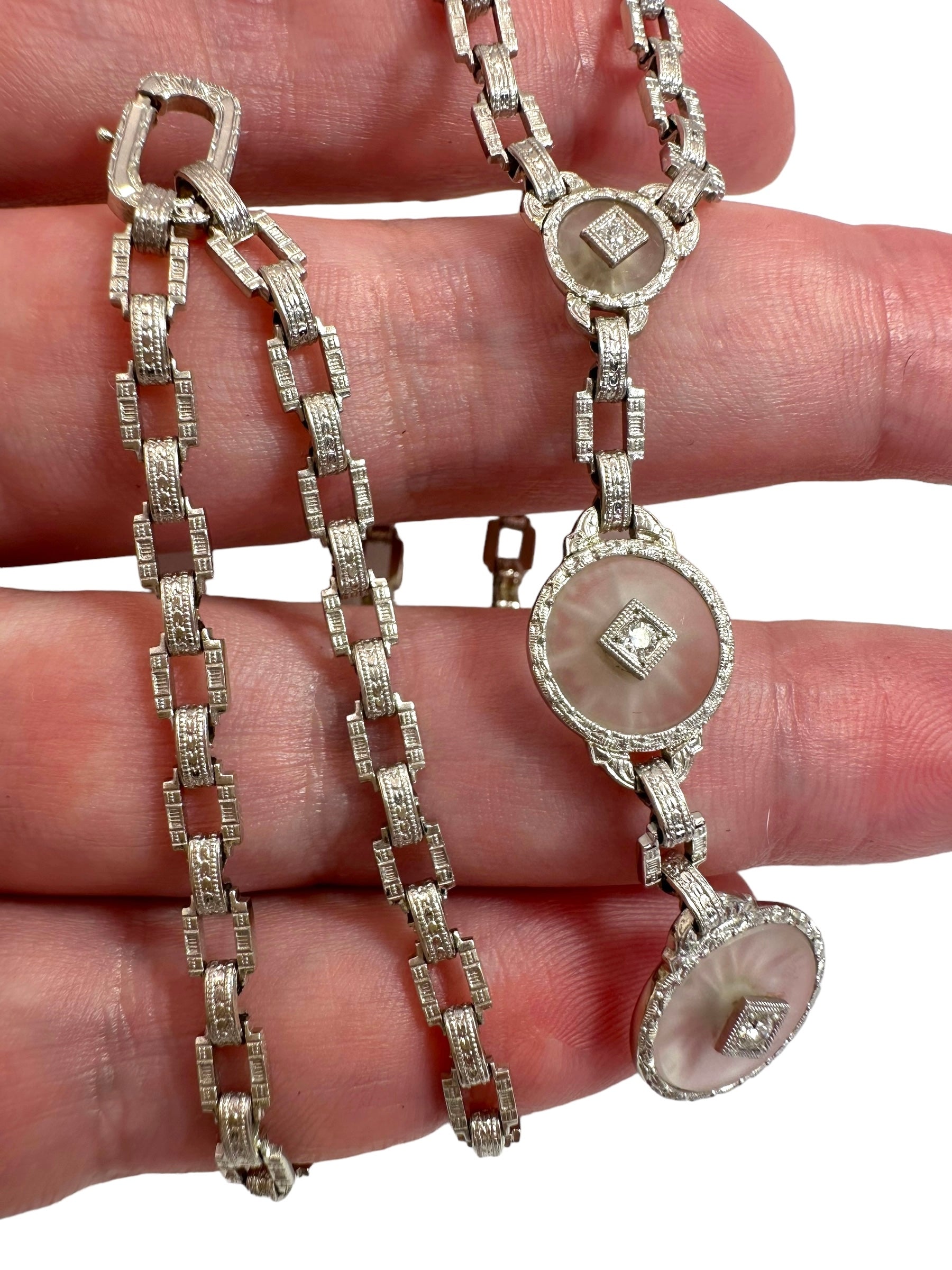 14k Art Deco Star Diamond Lavaliere Necklace