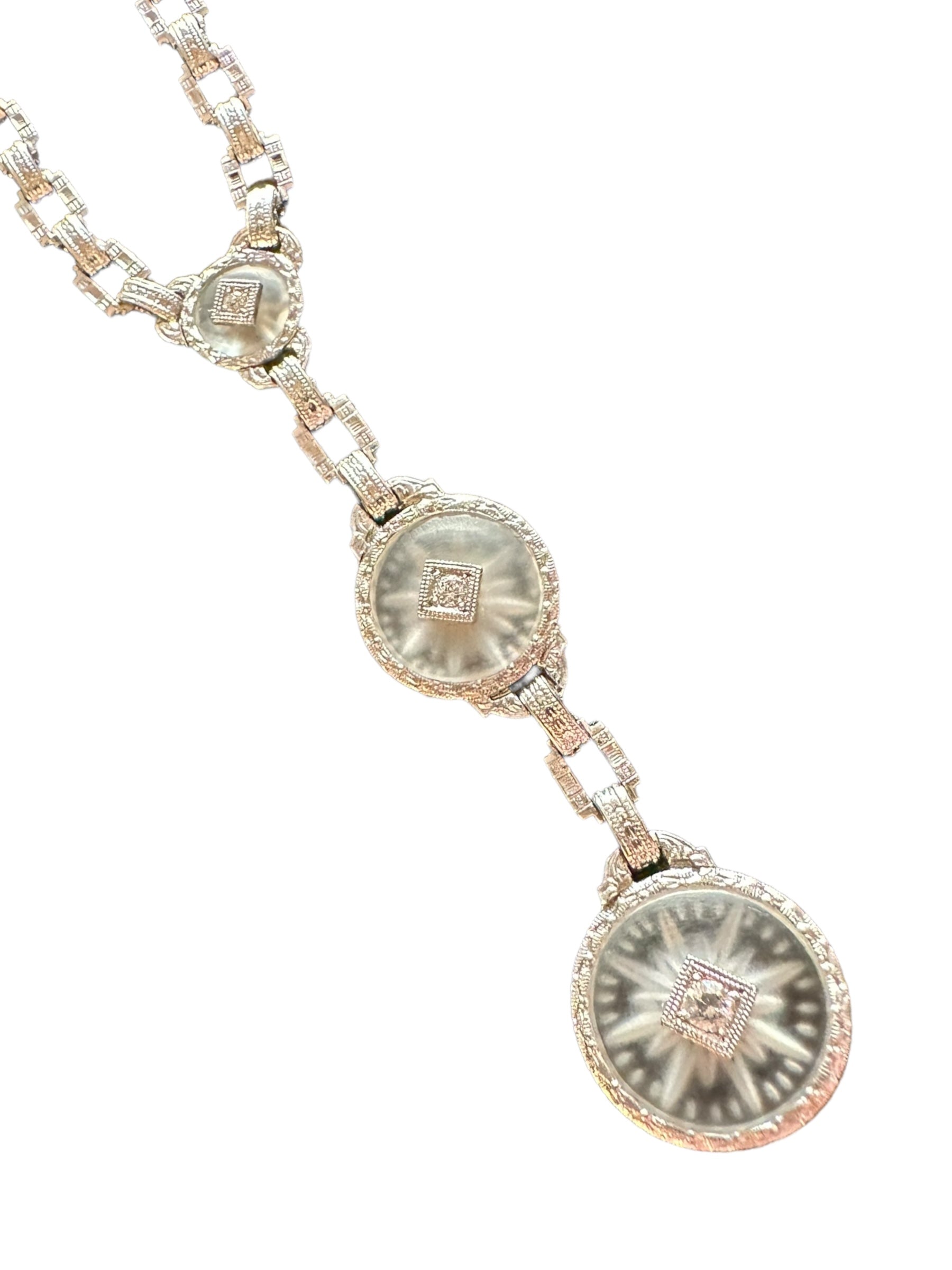 14k Art Deco Star Diamond Lavaliere Necklace