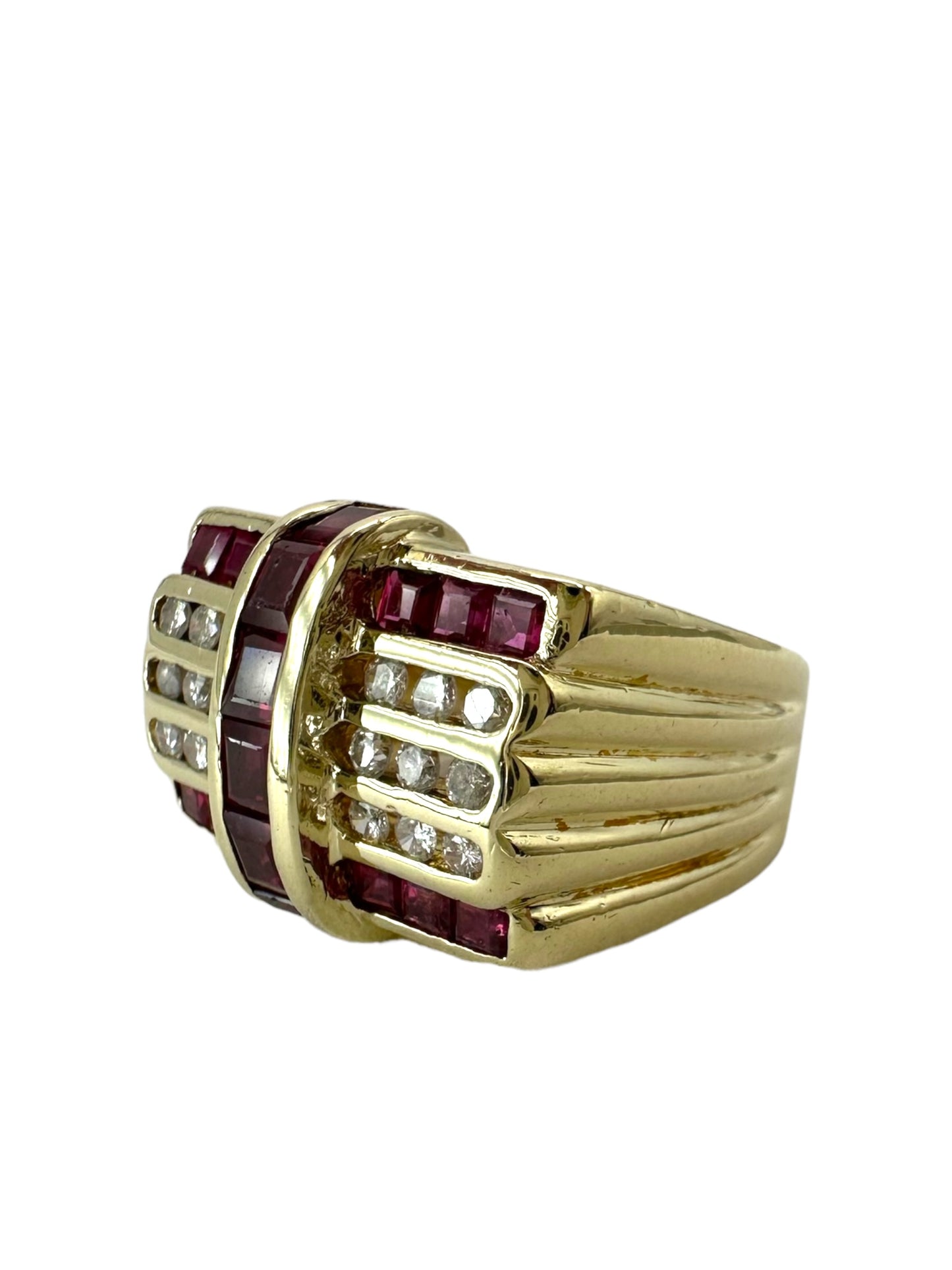 14k Ruby Diamond Geometric Ring