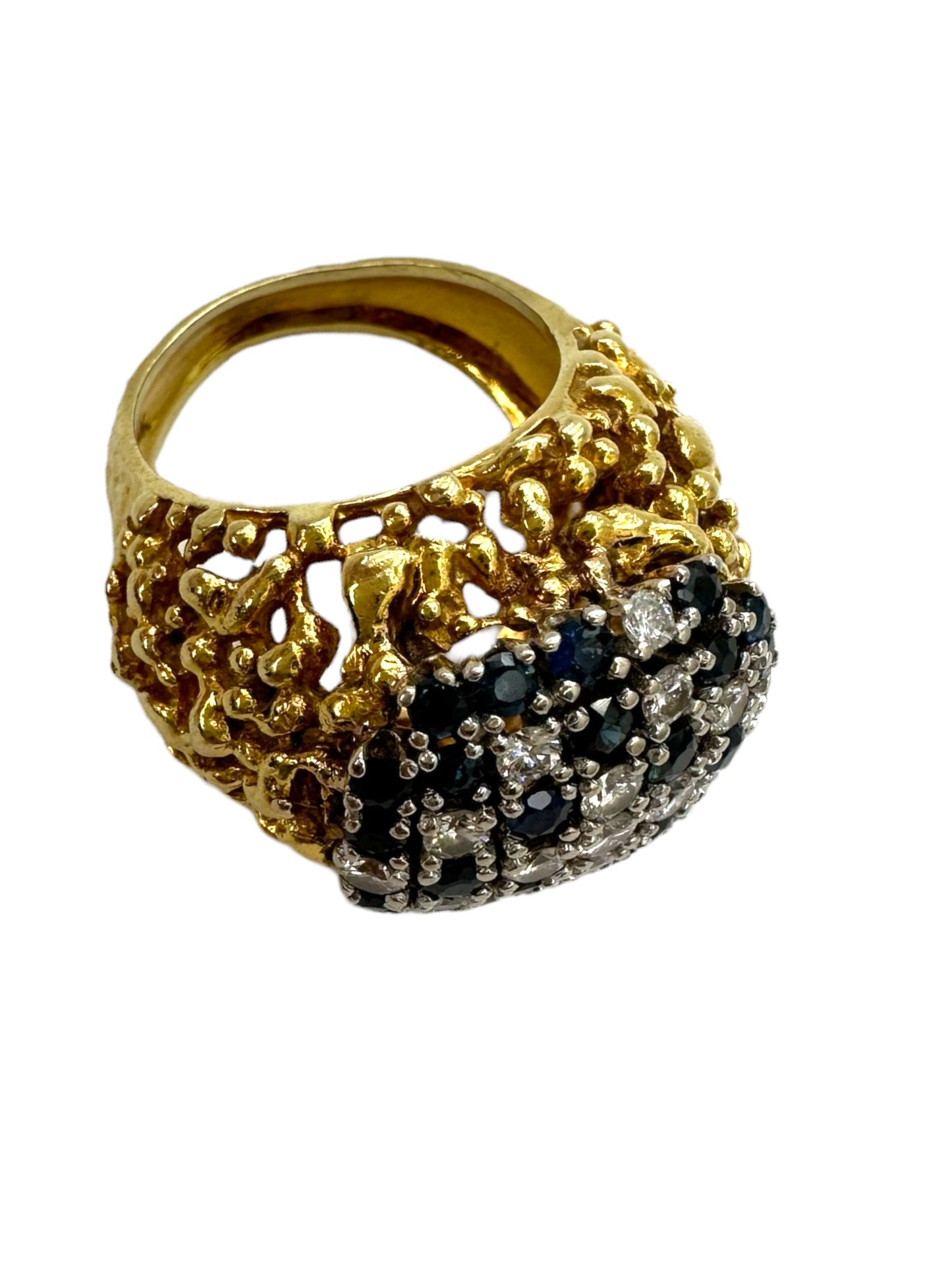 18k Sapphire Diamond Textured Ring