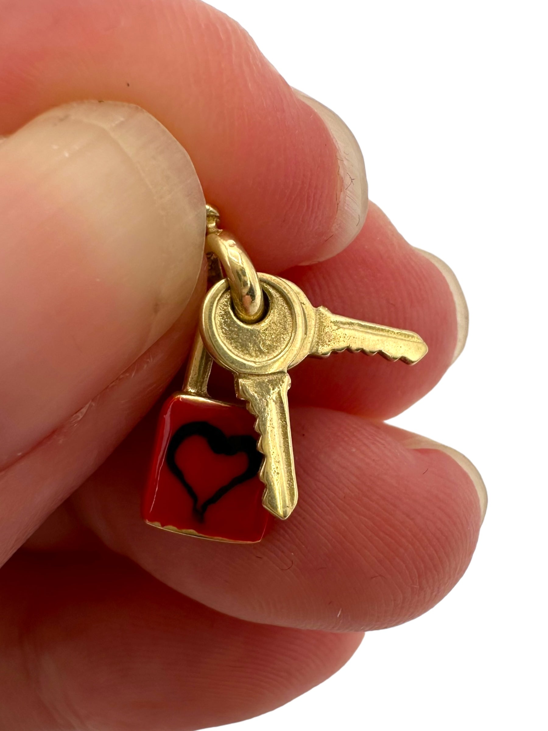 14k Enamel Heart Padlock Charm