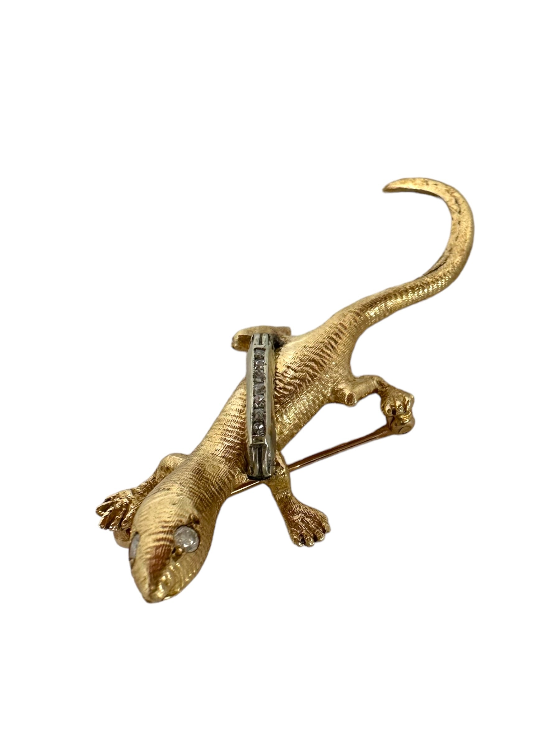 14k Diamond Lizard Brooch