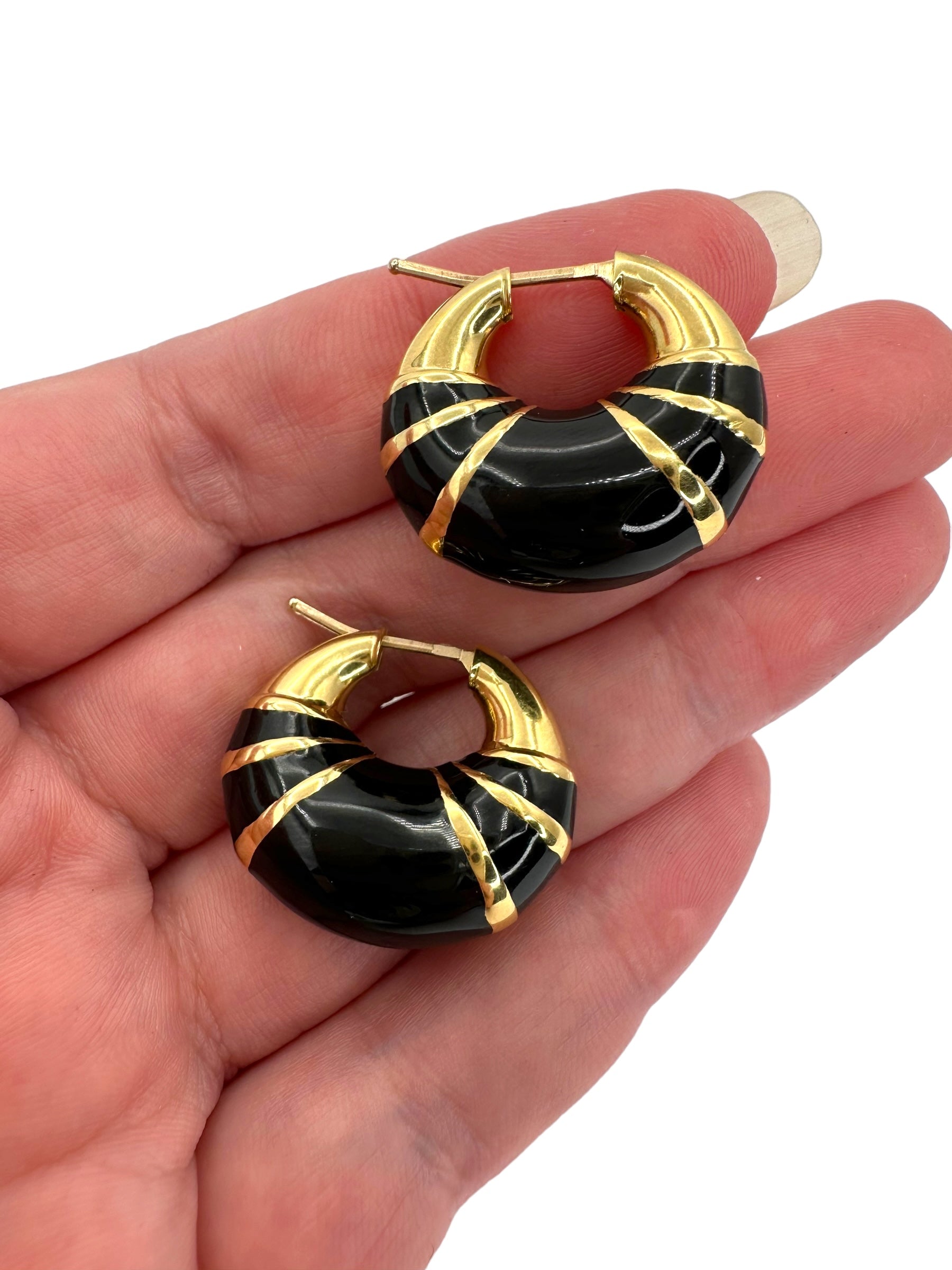 18k Enamel Crescent Huggie Earrings