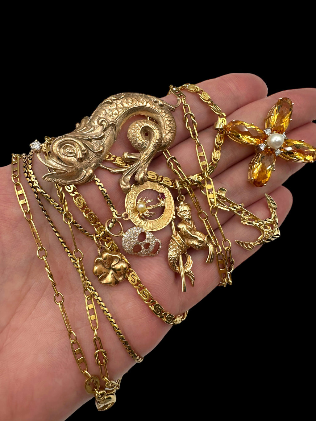 14k Citrine Pearl Diamond Pendant