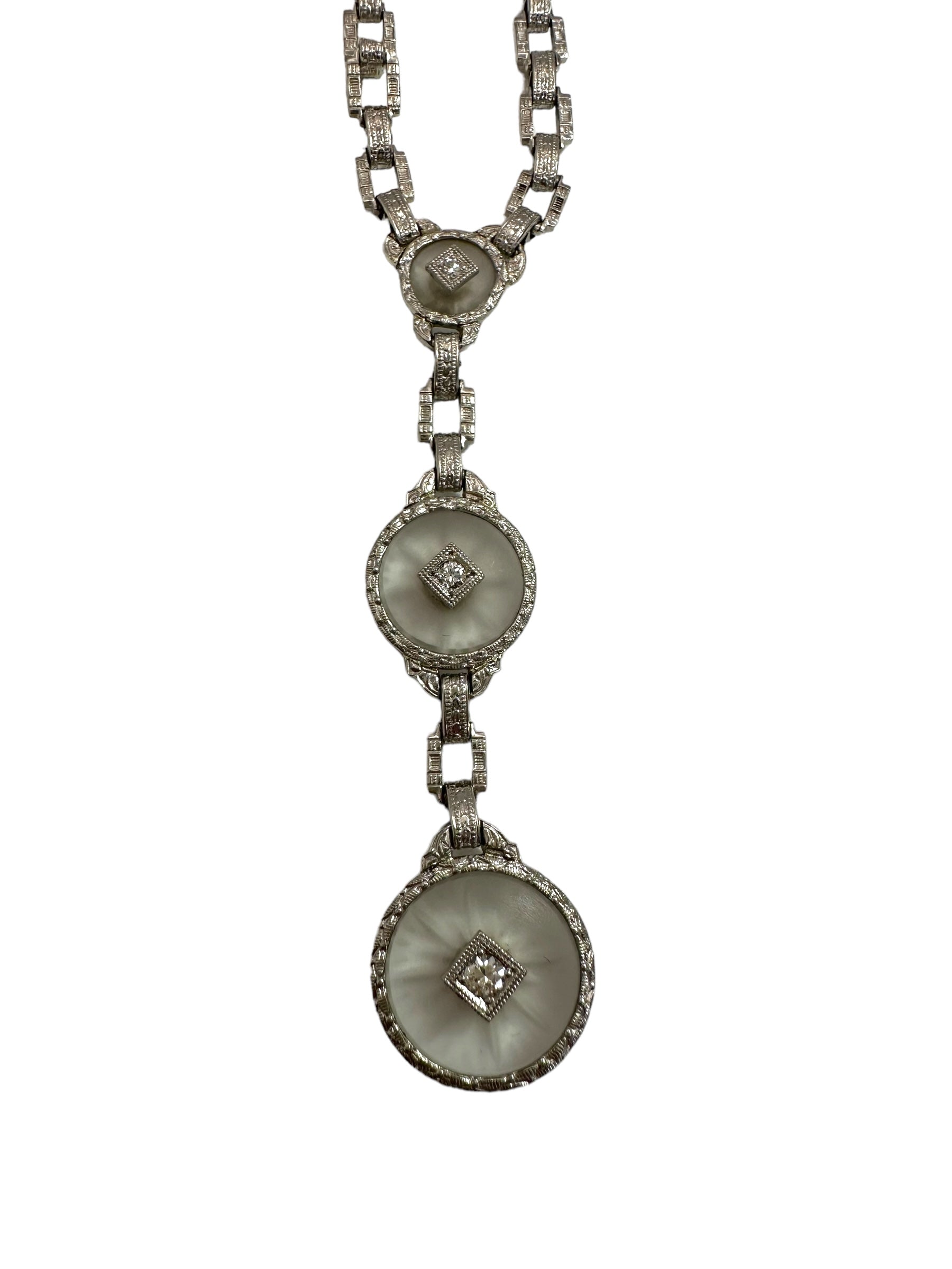 14k Art Deco Star Diamond Lavaliere Necklace