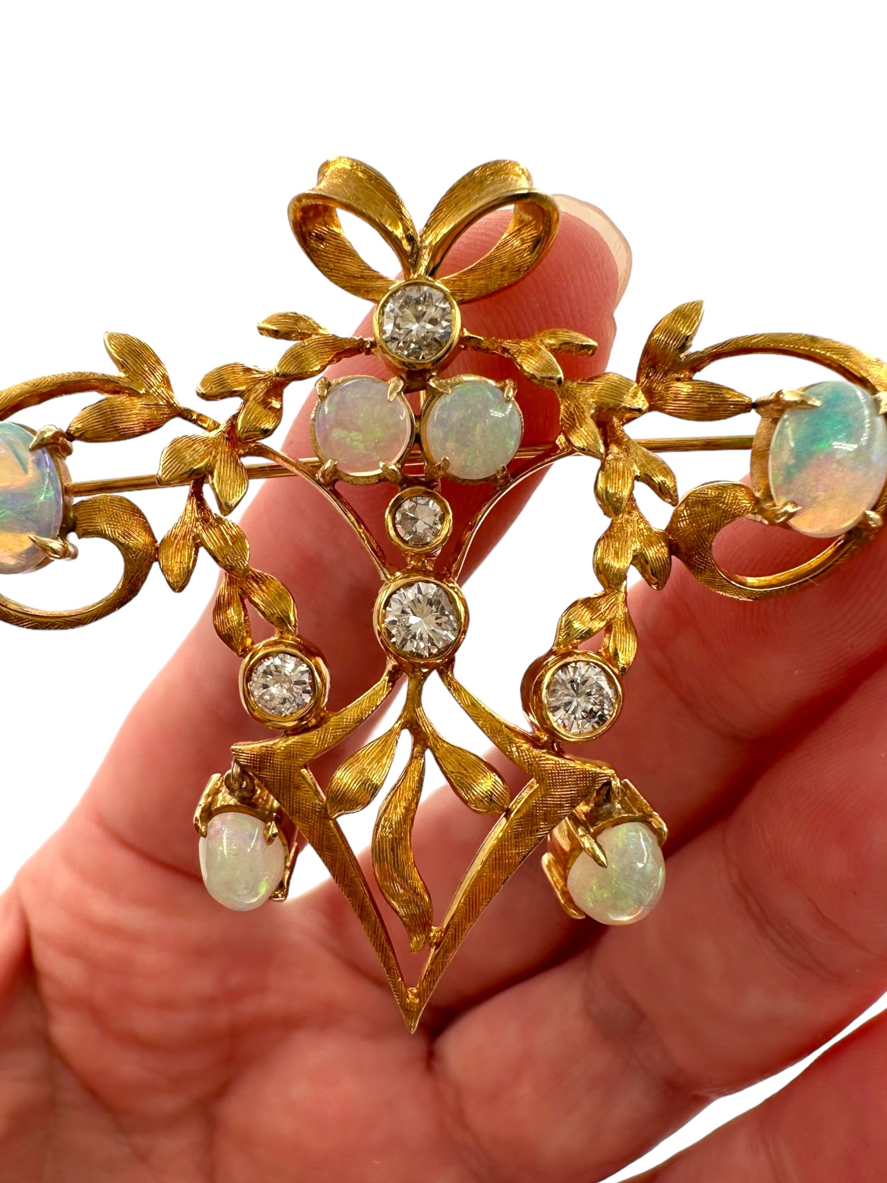 18k Opal Diamond Pendant Brooch