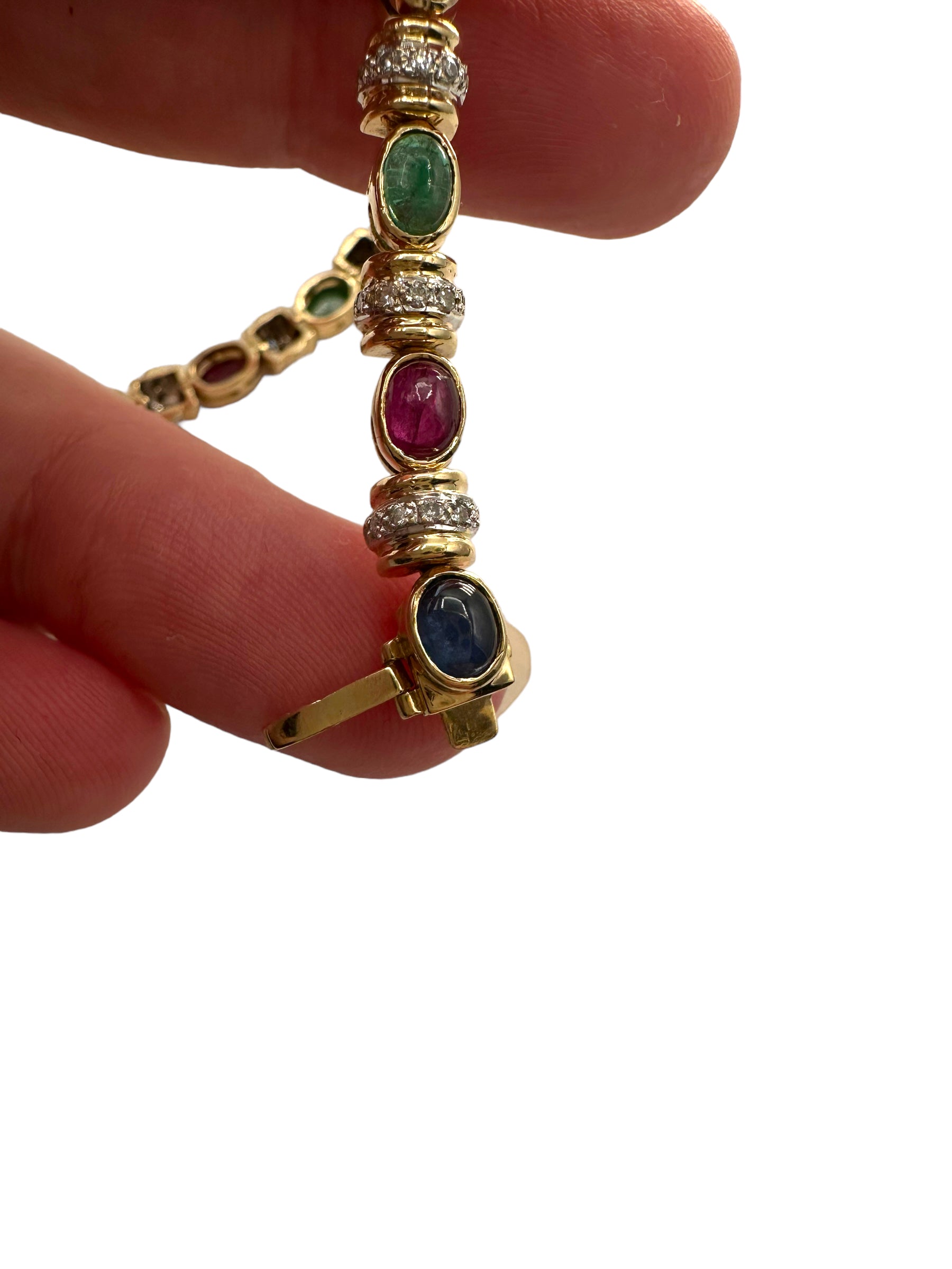 14k Emerald, Sapphire, Ruby, Diamond Bracelet