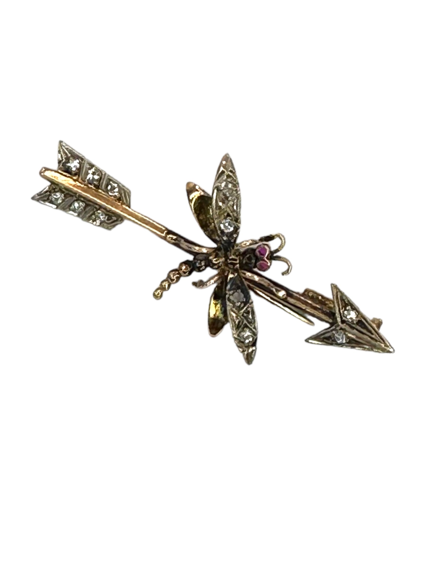 14k Diamond Arrow Dragonfly Pin