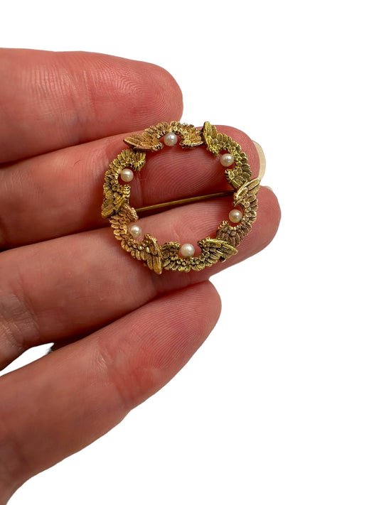 14k Art Nouveau Wing Pearl Pin