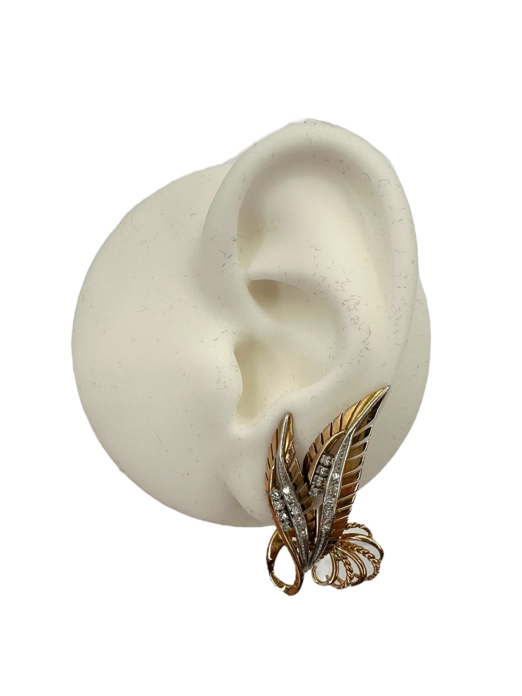 18k Diamond Retro Leaf Earrings