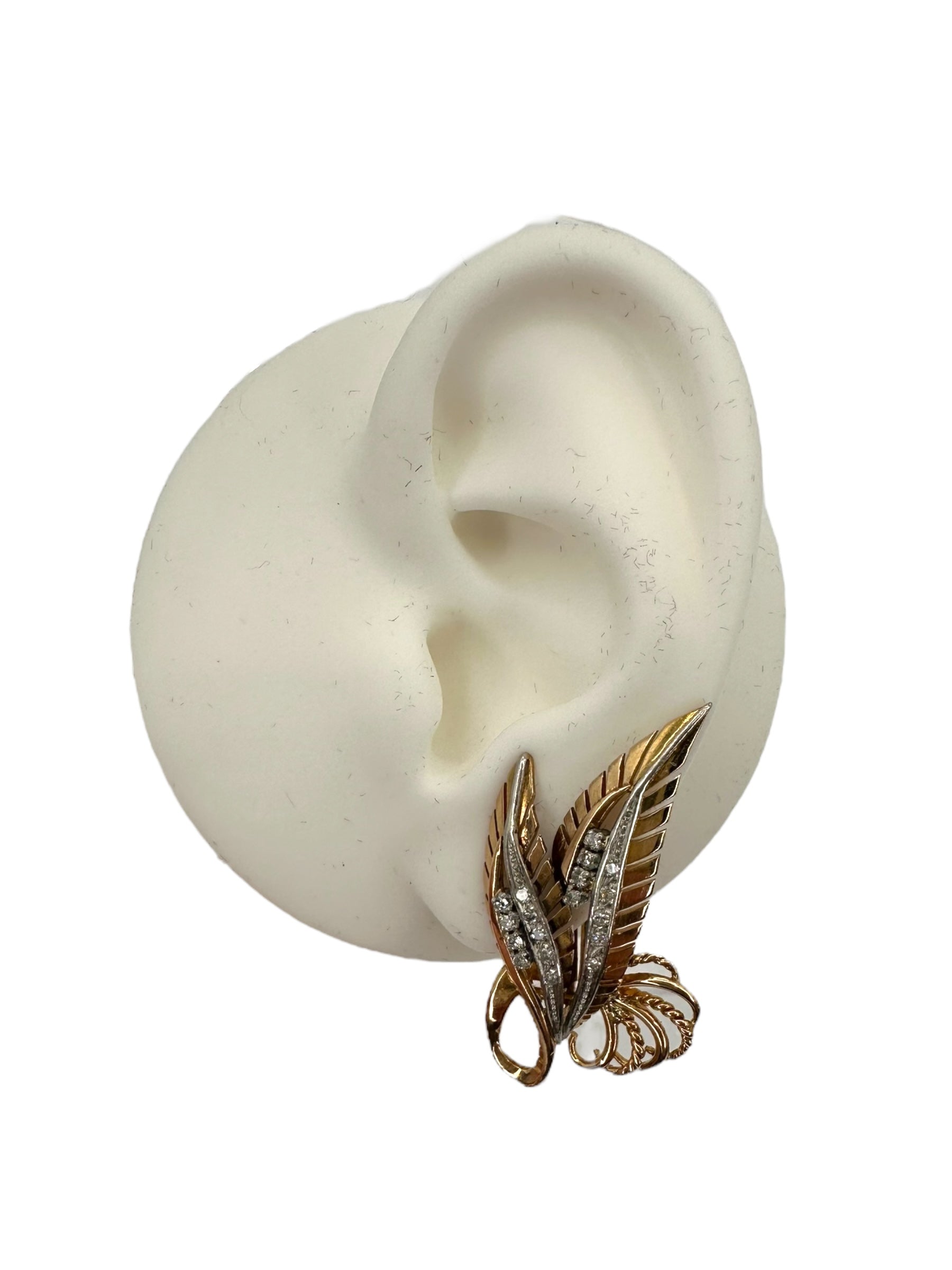 18k Diamond Retro Leaf Earrings