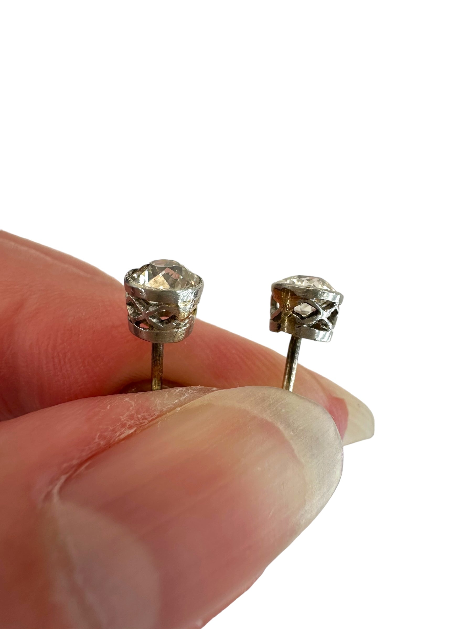 Platinum Old Euro Diamond Solitaire Earrings