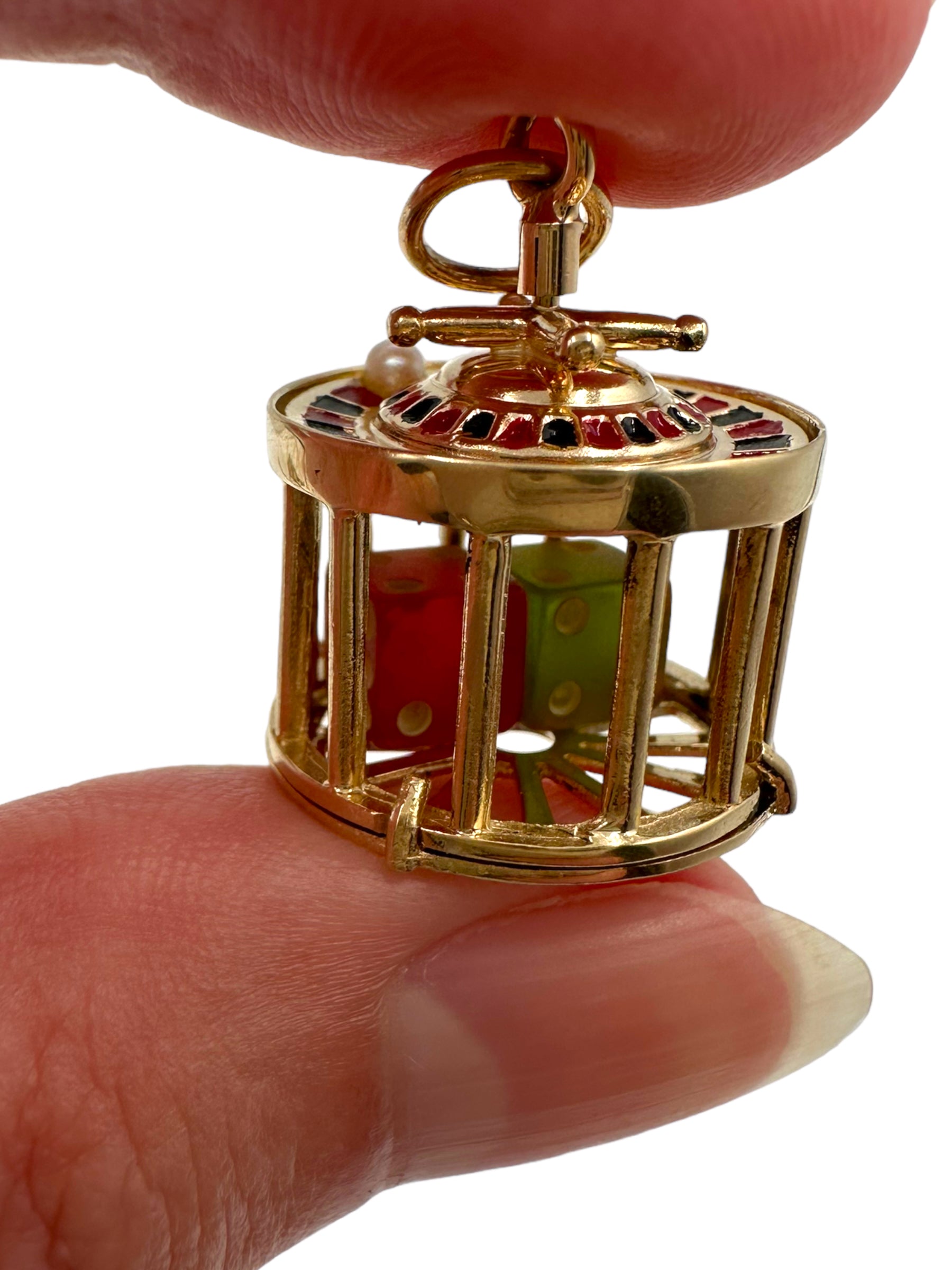 14k Enamel Roulette Wheel Dice Charm