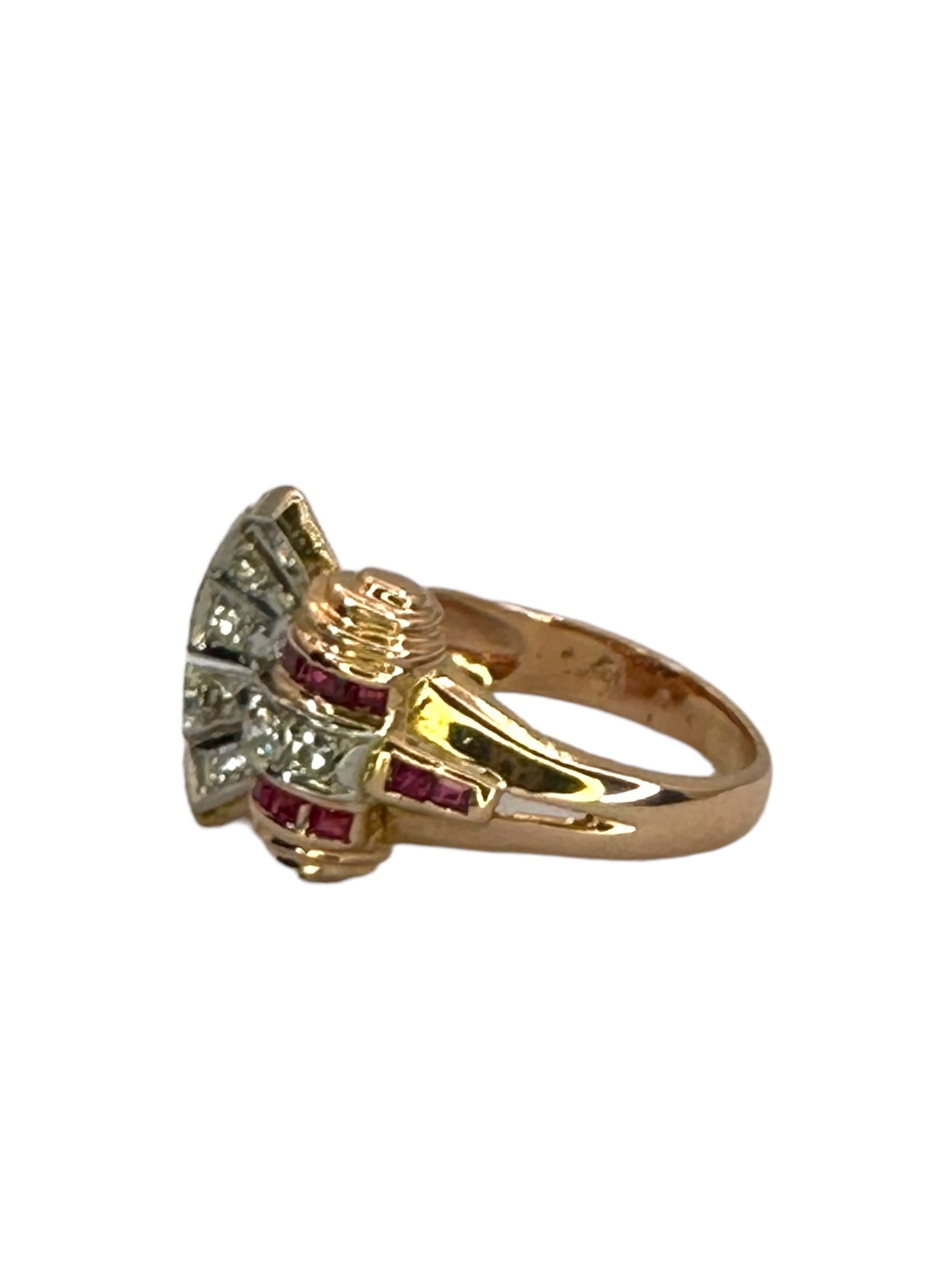 14k Retro Diamond Ruby Ring