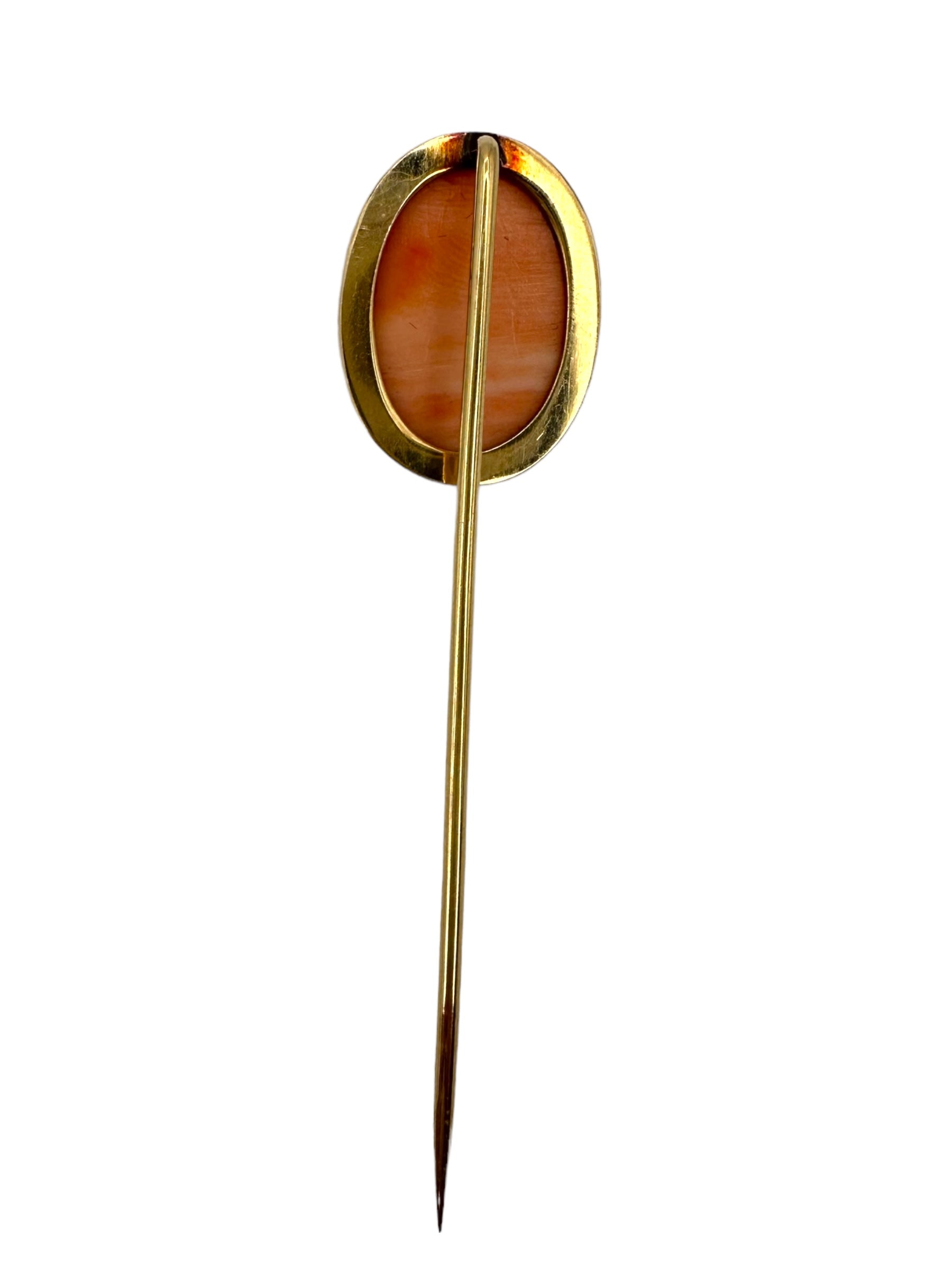 14k Carved Coral Cameo Stick Pin