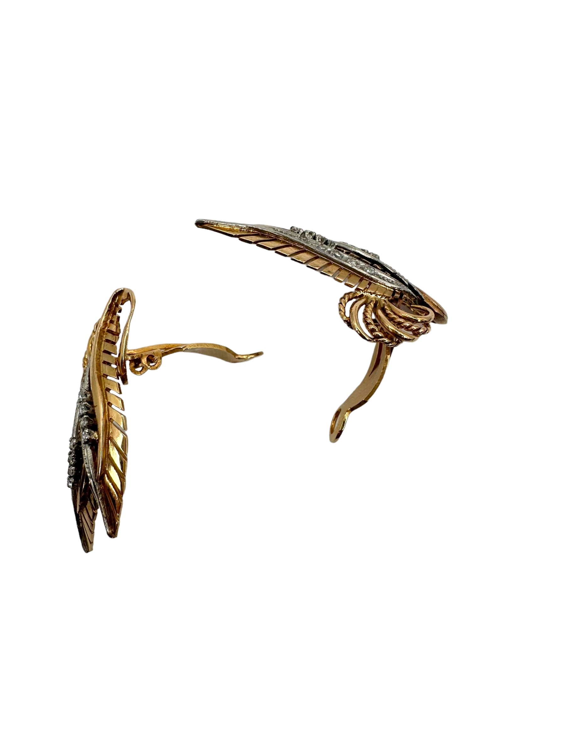 18k Diamond Retro Leaf Earrings