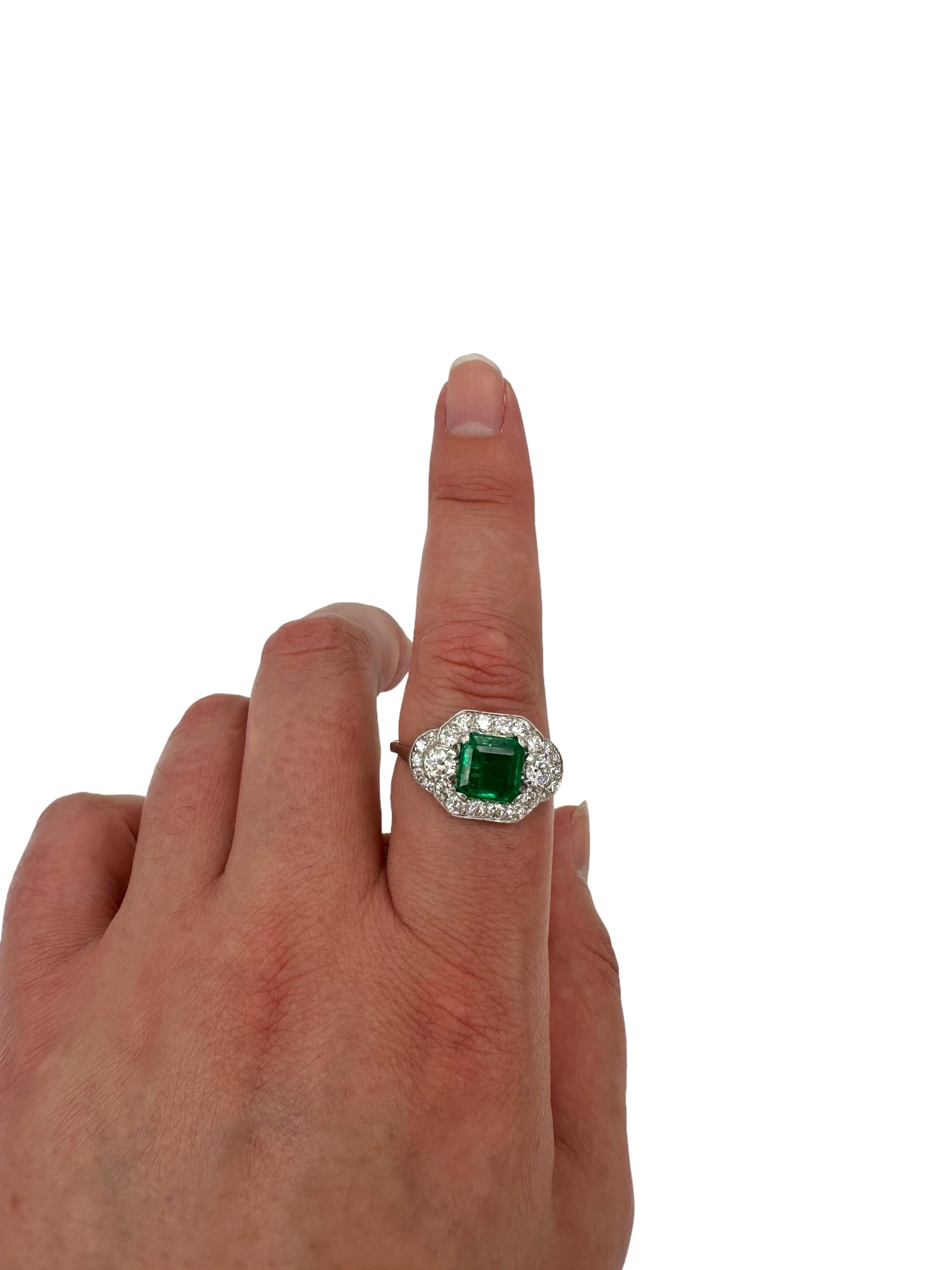 Platinum Emerald Diamond Cocktail Ring