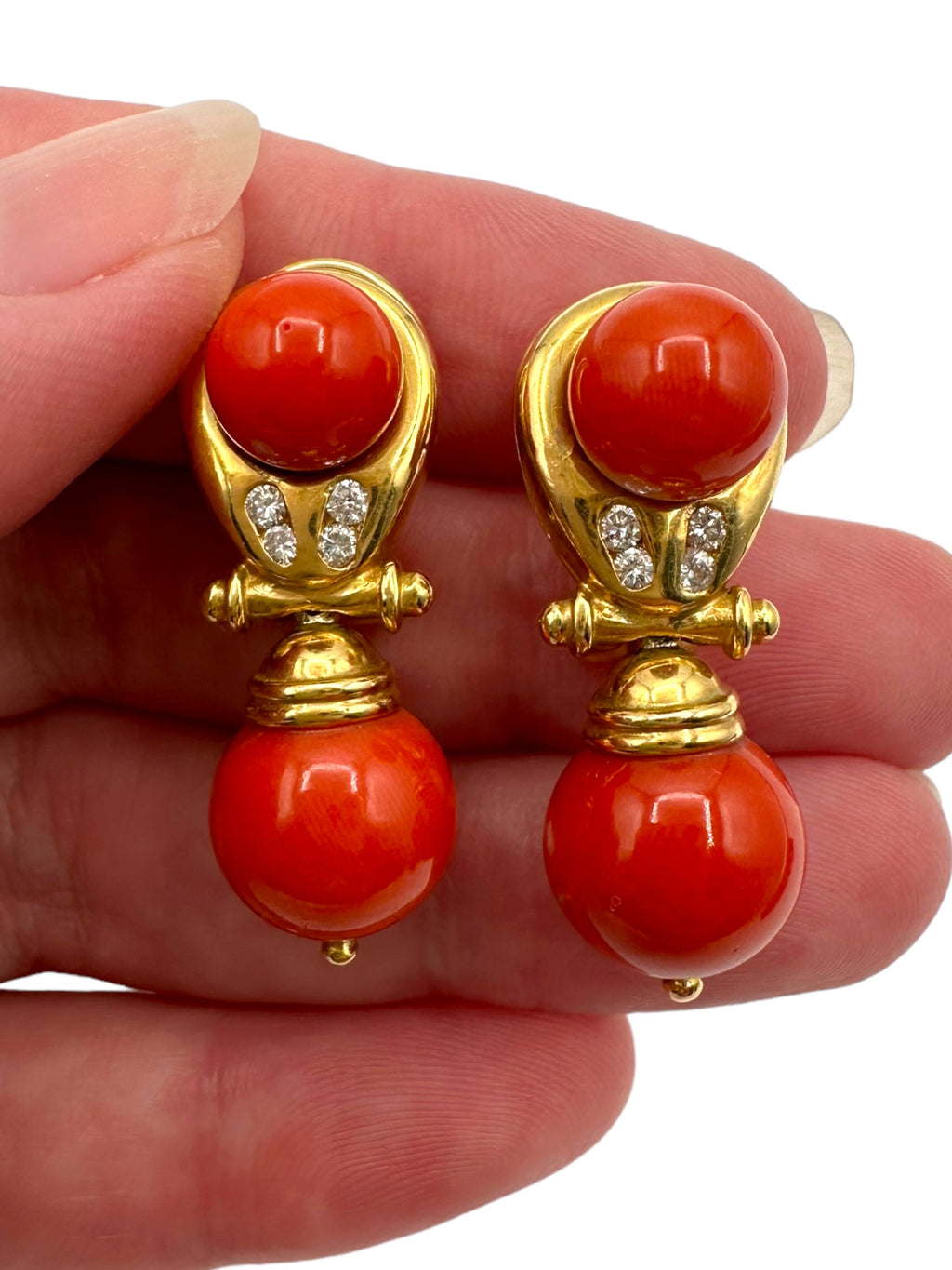 18k Coral Diamond Drop Earrings