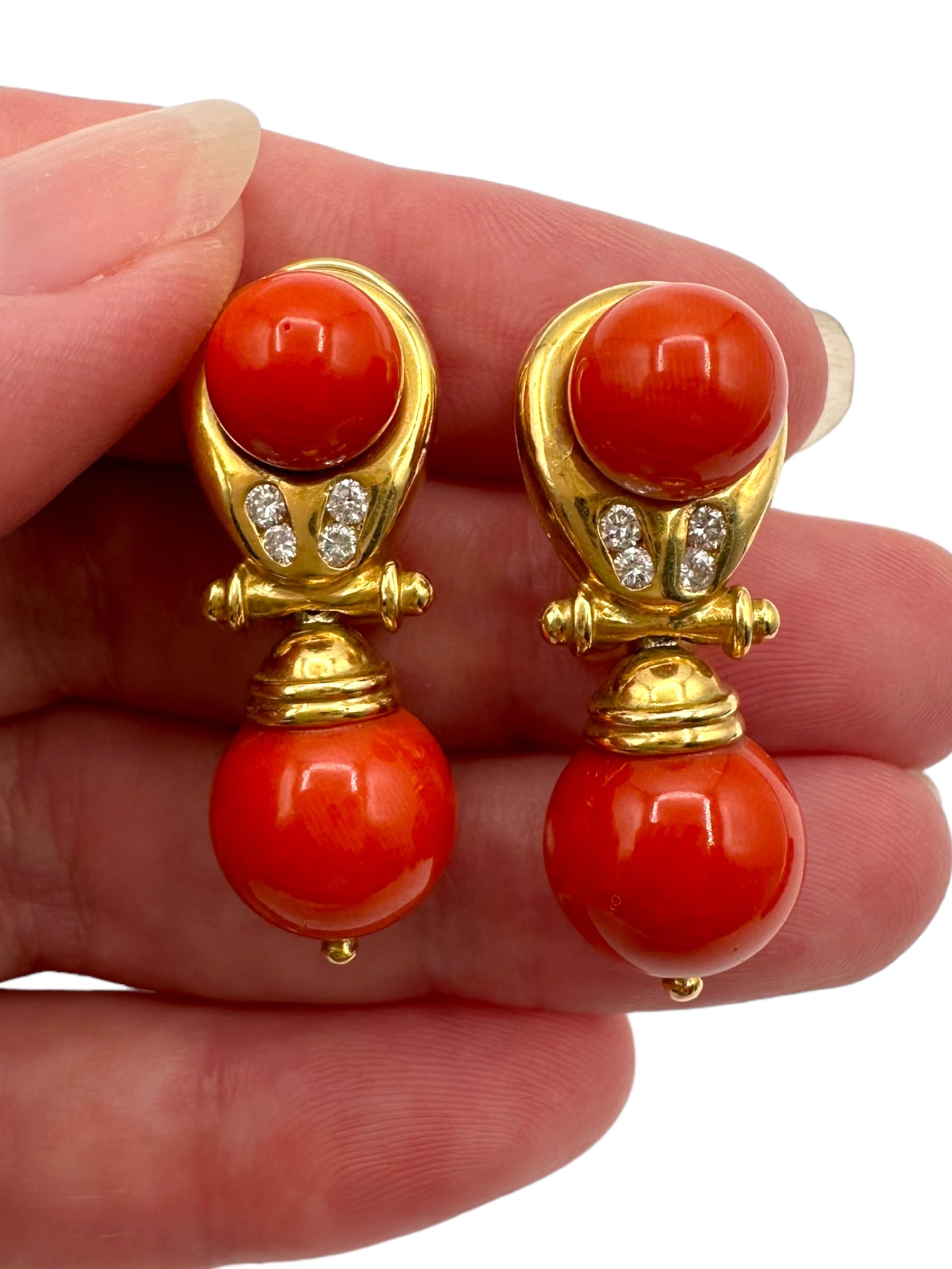 18k Coral Diamond Drop Earrings