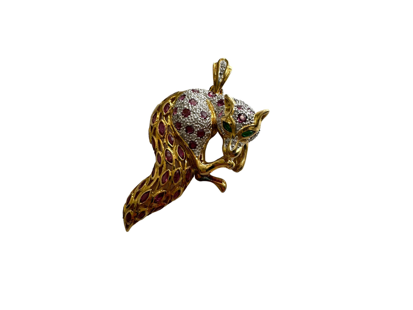 18k Ruby Diamond Fox Pendant/ Pin
