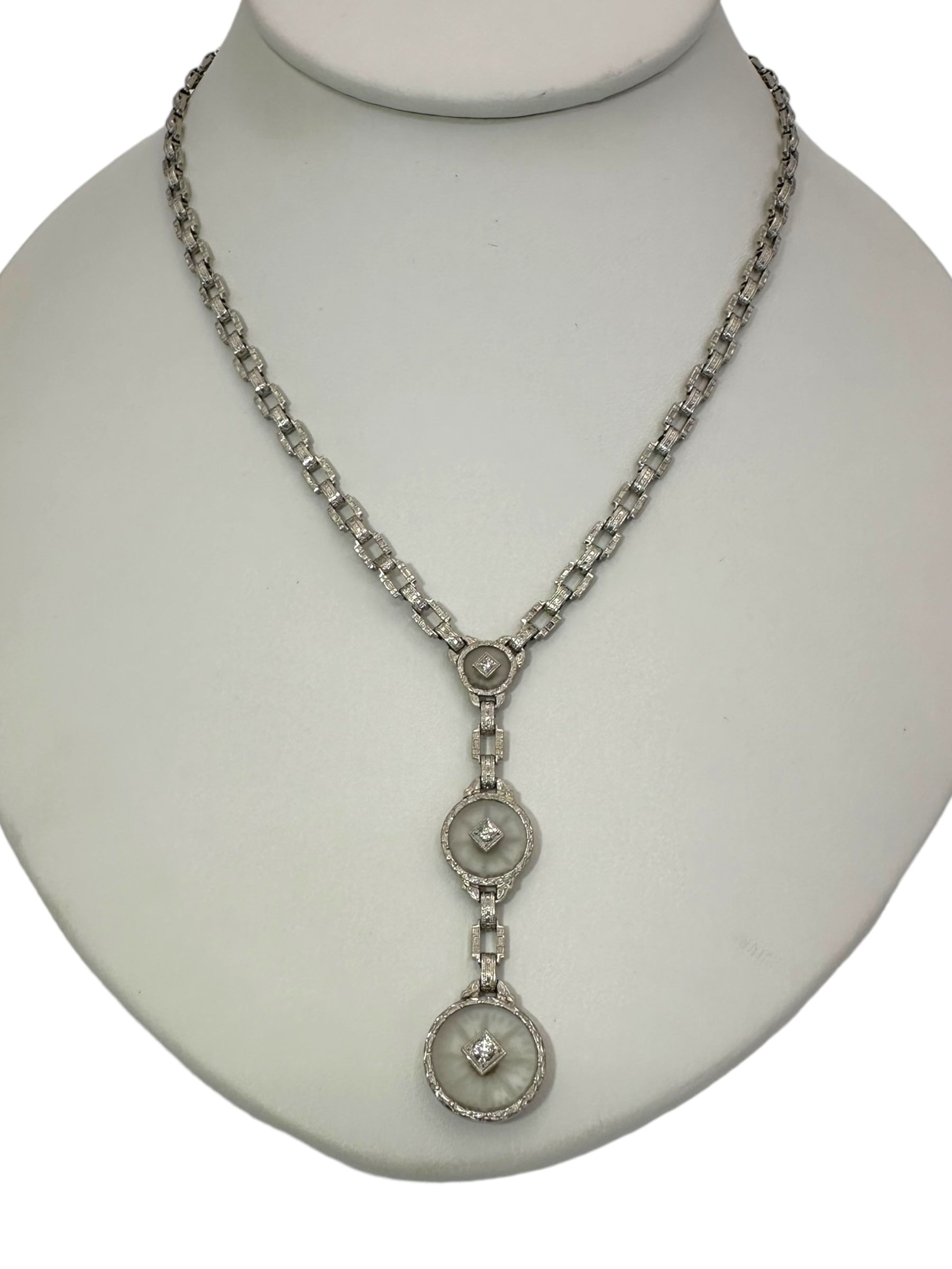 14k Art Deco Star Diamond Lavaliere Necklace