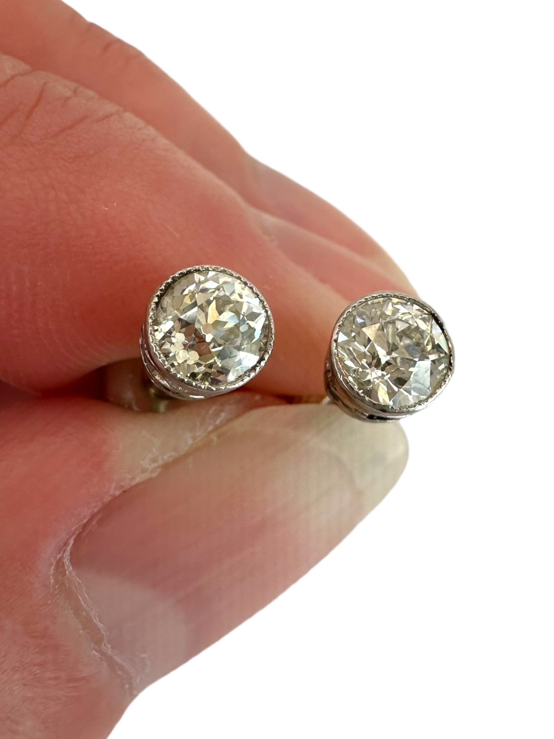 Platinum Old Euro Diamond Solitaire Earrings