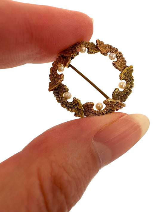 14k Art Nouveau Wing Pearl Pin
