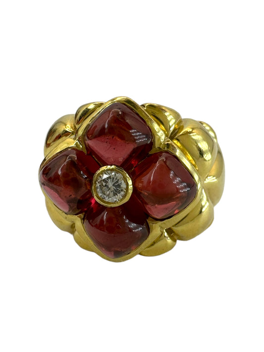 18k Tourmaline Diamond Clover Ring