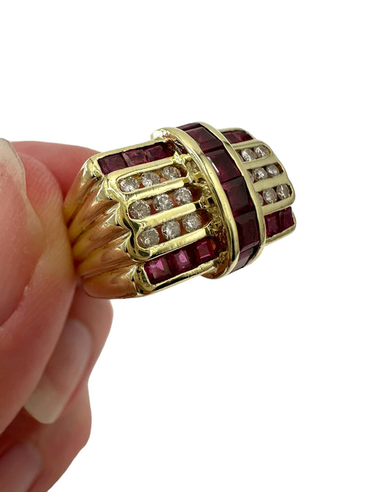 14k Ruby Diamond Geometric Ring