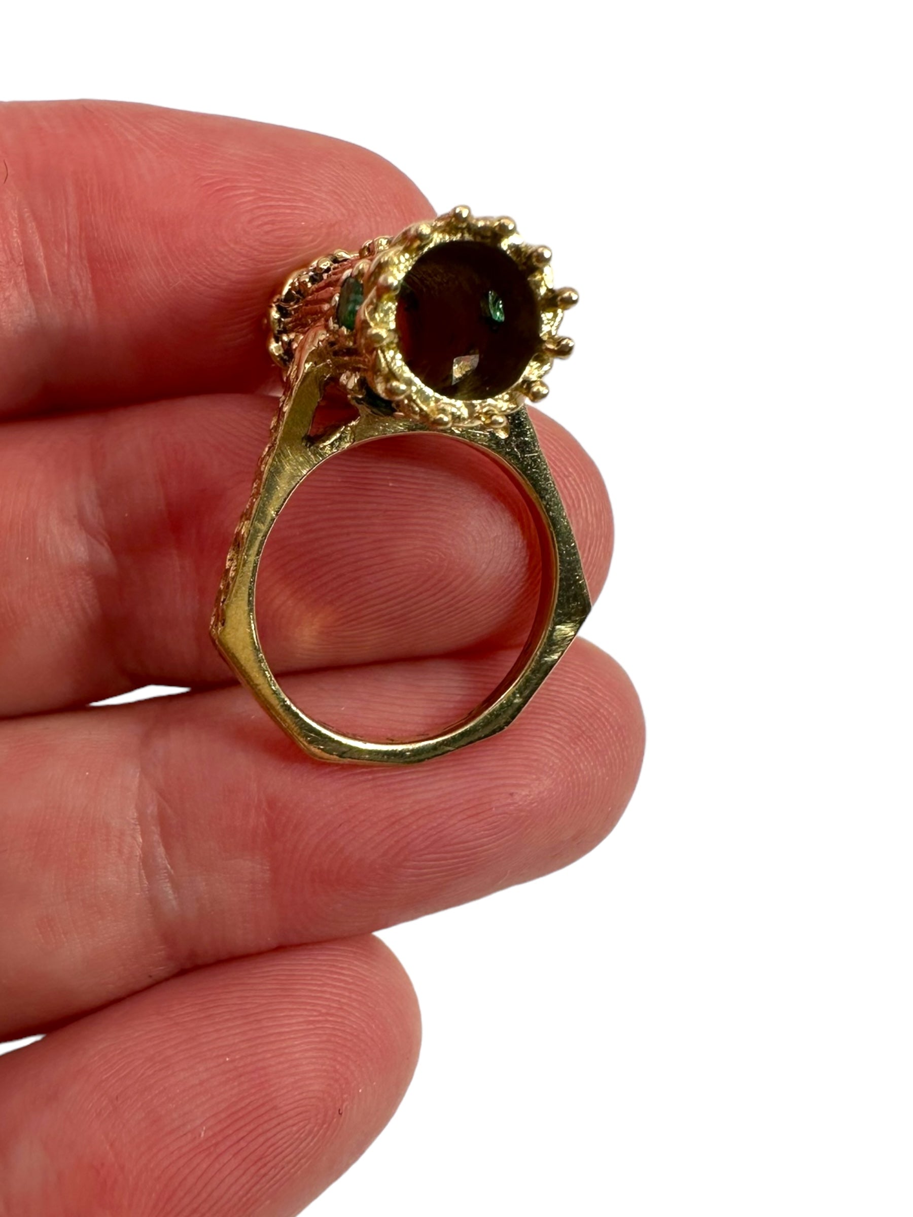 14k Emerald Diamond Barrel Ring