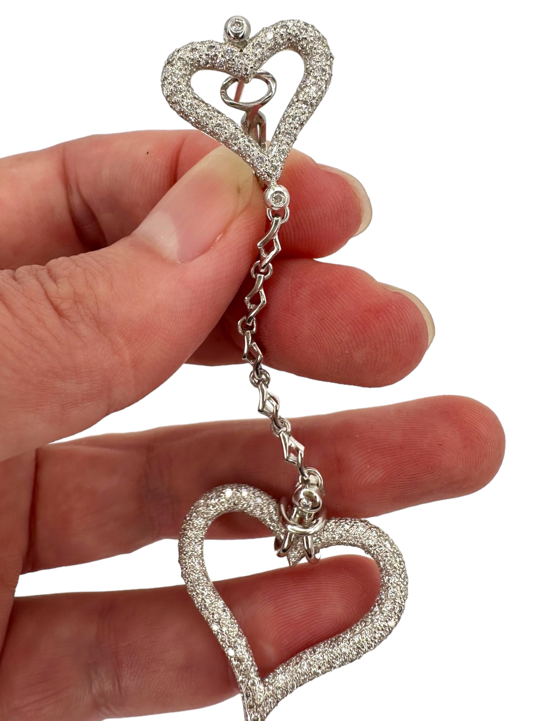 18k Diamond Heart Drop Earrings