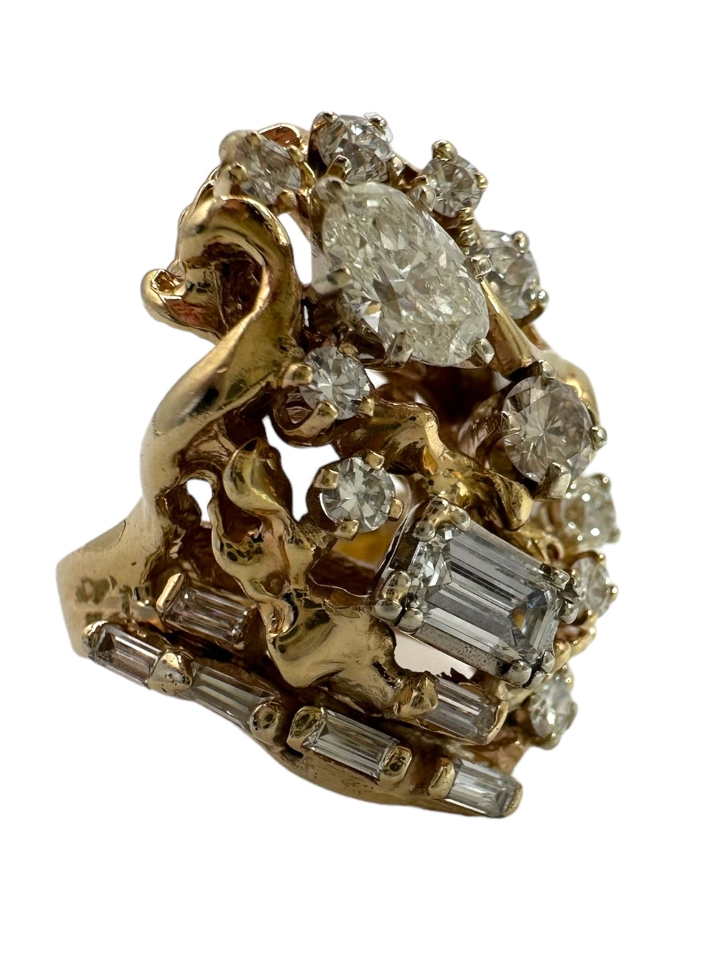 14k Brutalist Diamond Cluster Ring